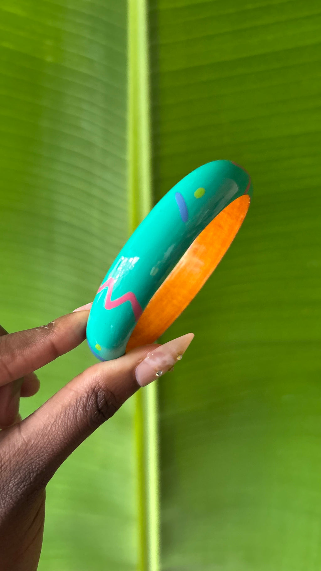 90s vintage hand painted wooden bangle