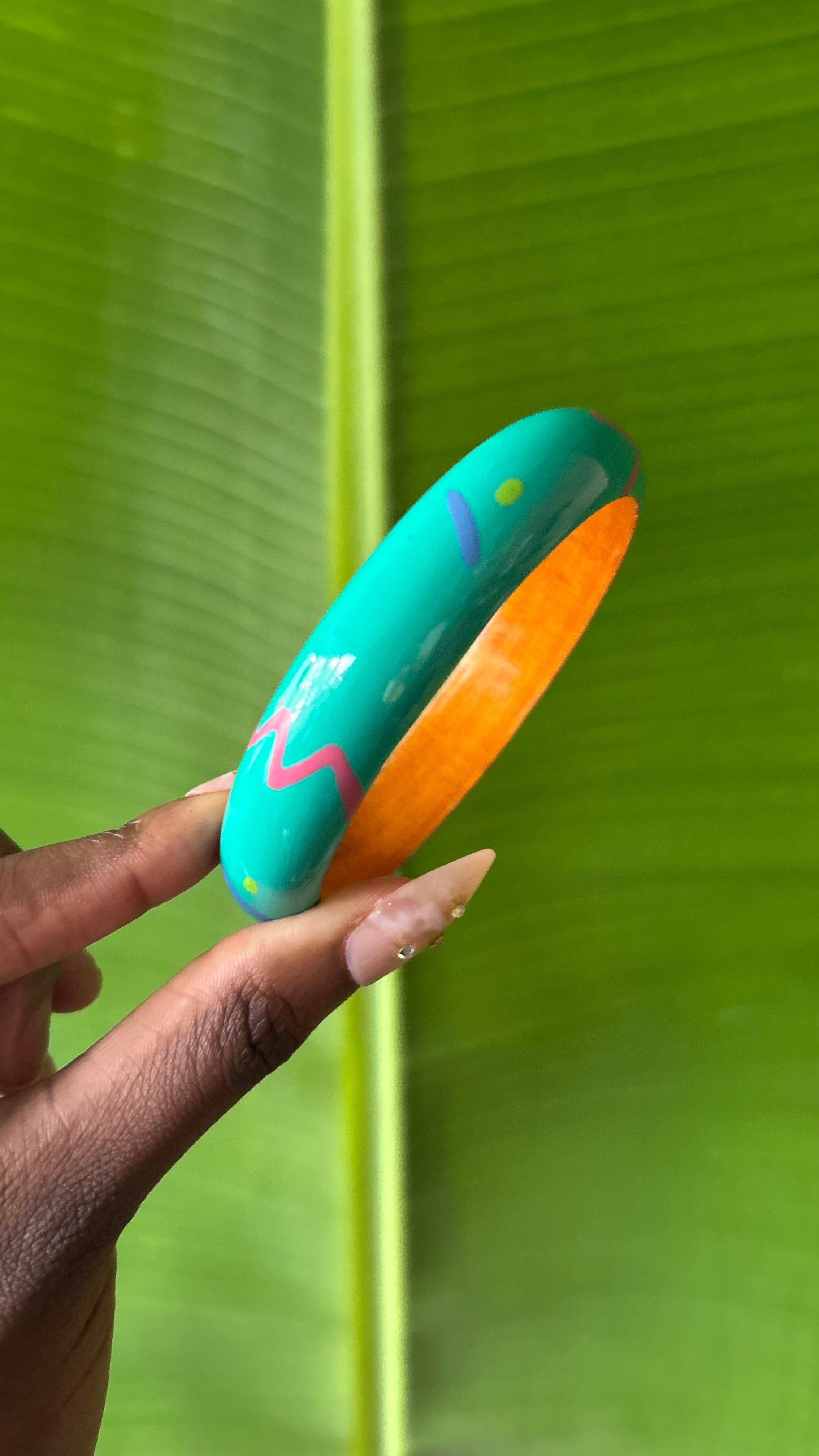 90s vintage hand painted wooden bangle