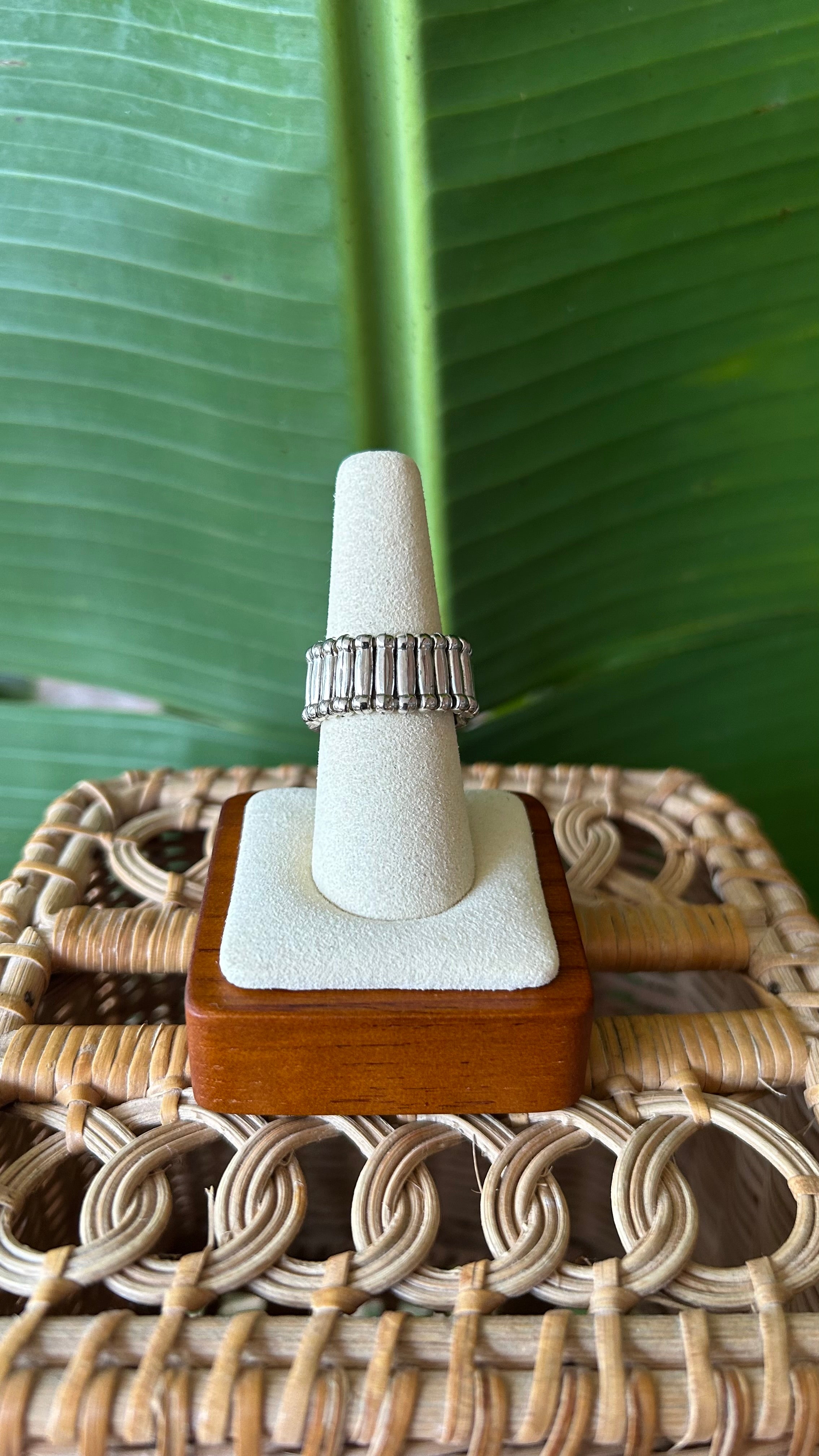 Pink silver boho stretch ring