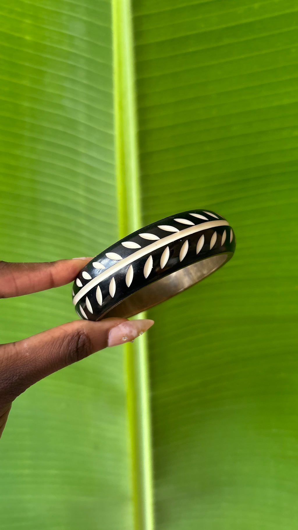 Vintage boho brass inlay bangle