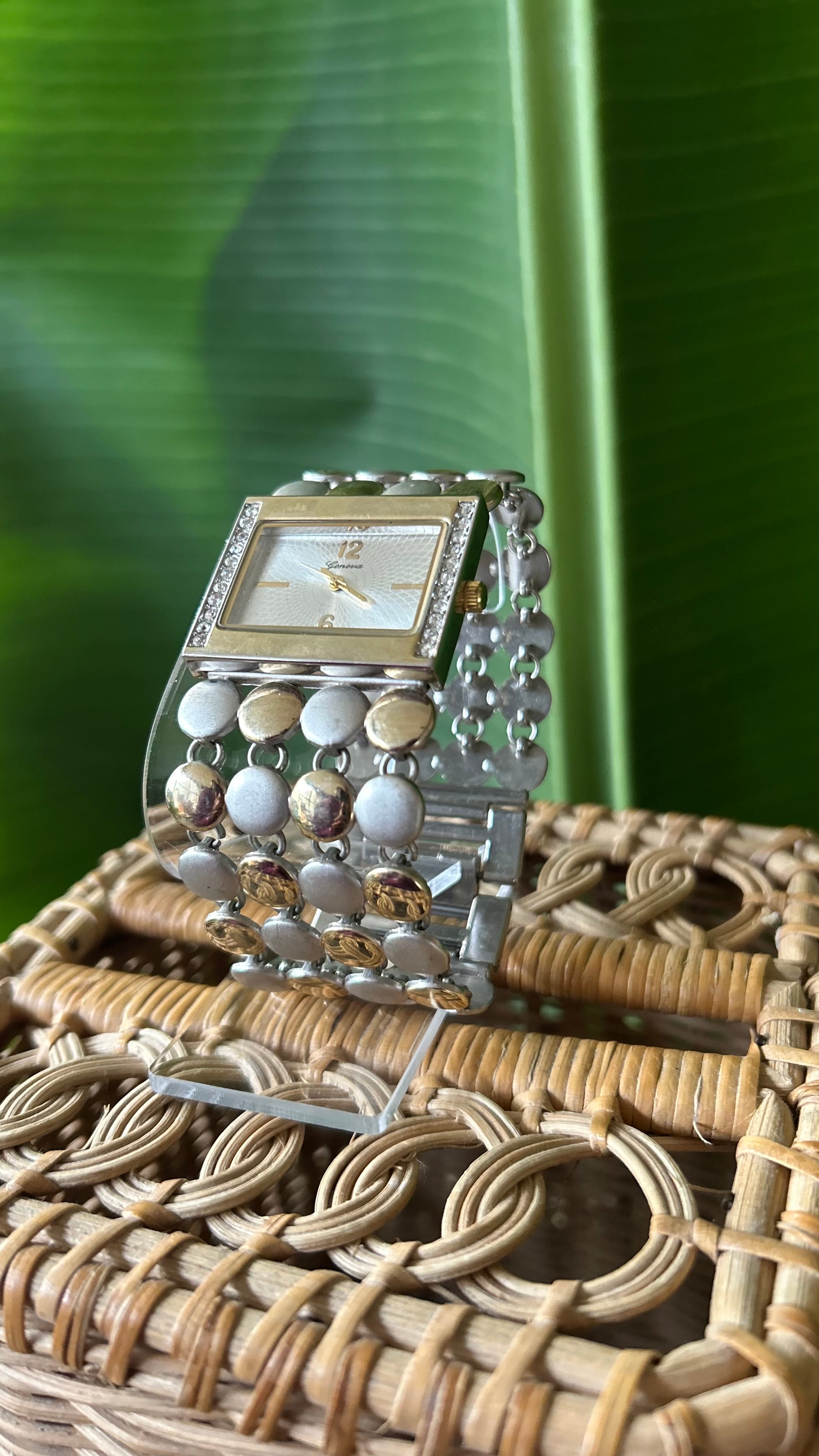 Geneva Chic Gold silver Disc Bracelet Watch