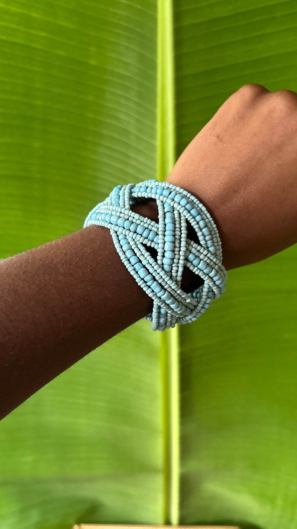 Blue beaded cuff bracelet