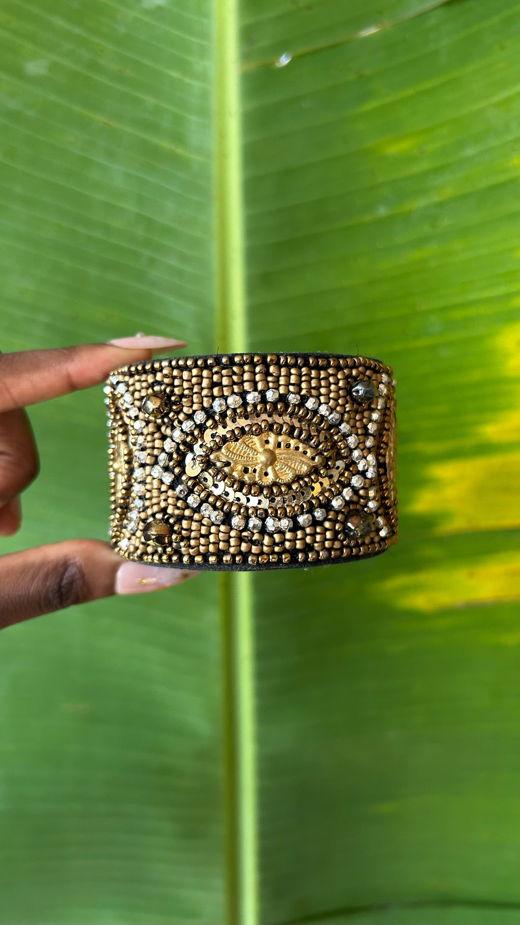 Embellished Gold Beaded Bangle