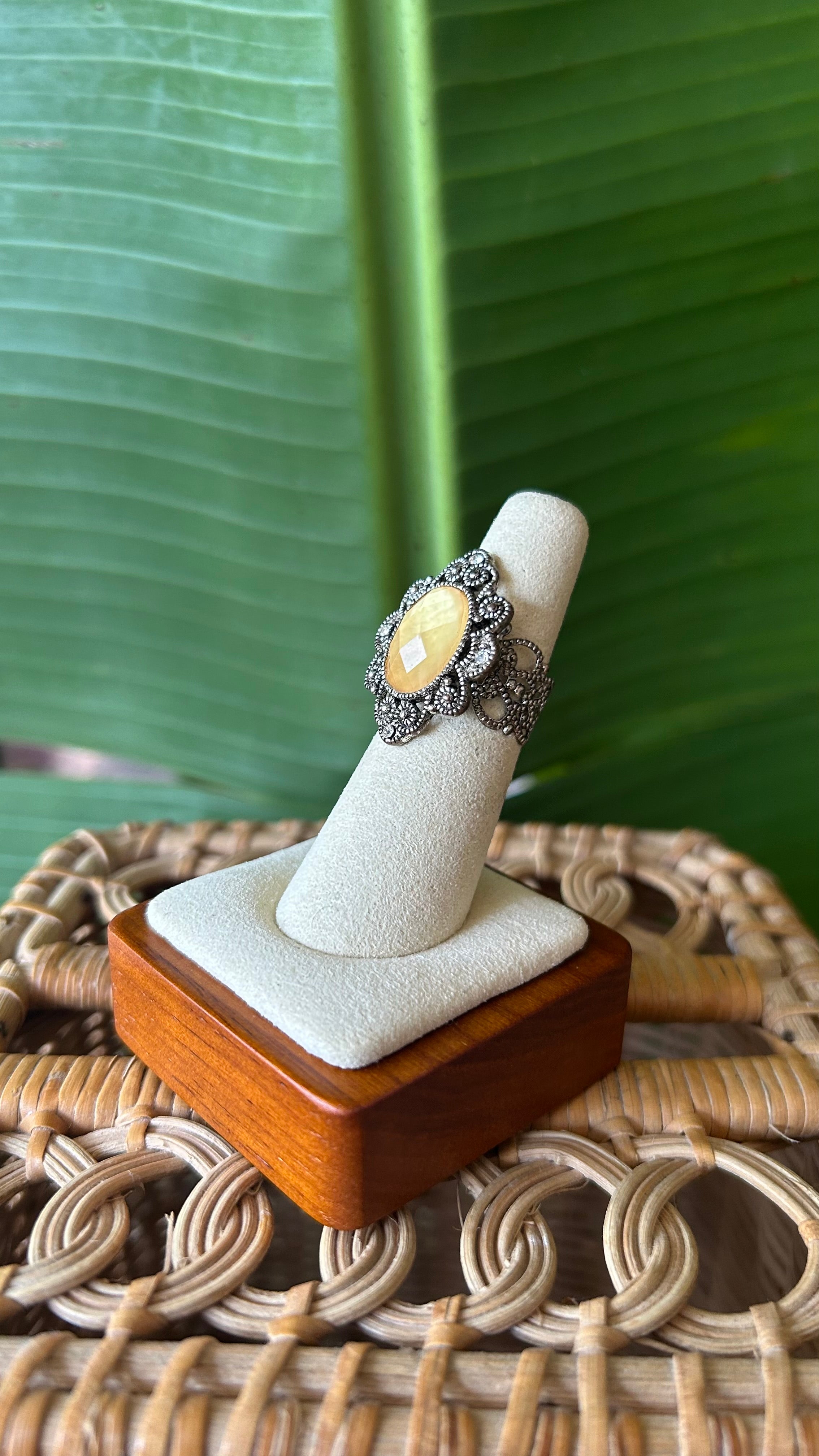 Silver citrine adjustable ring