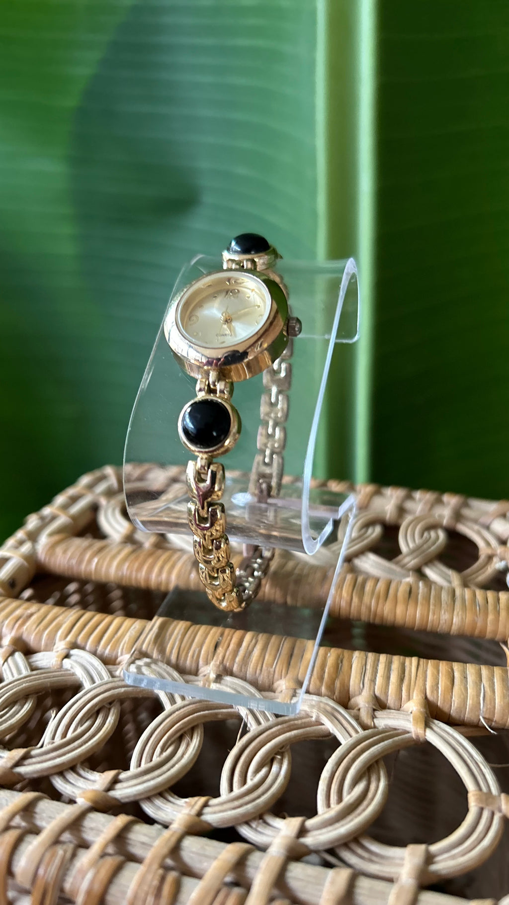 Vintage Gold Watch with Black Onyx stones