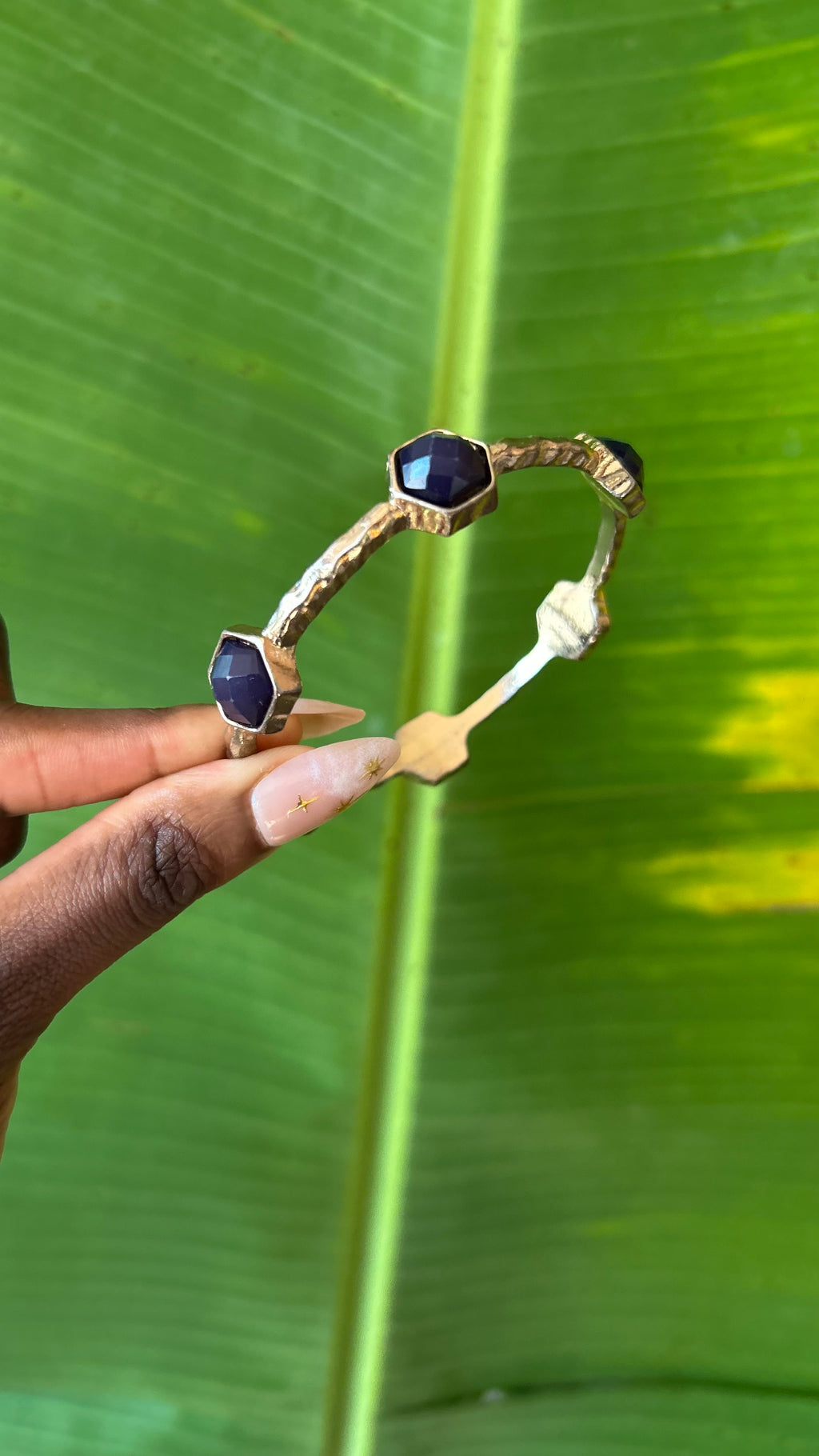 Blue crystal gold bangle