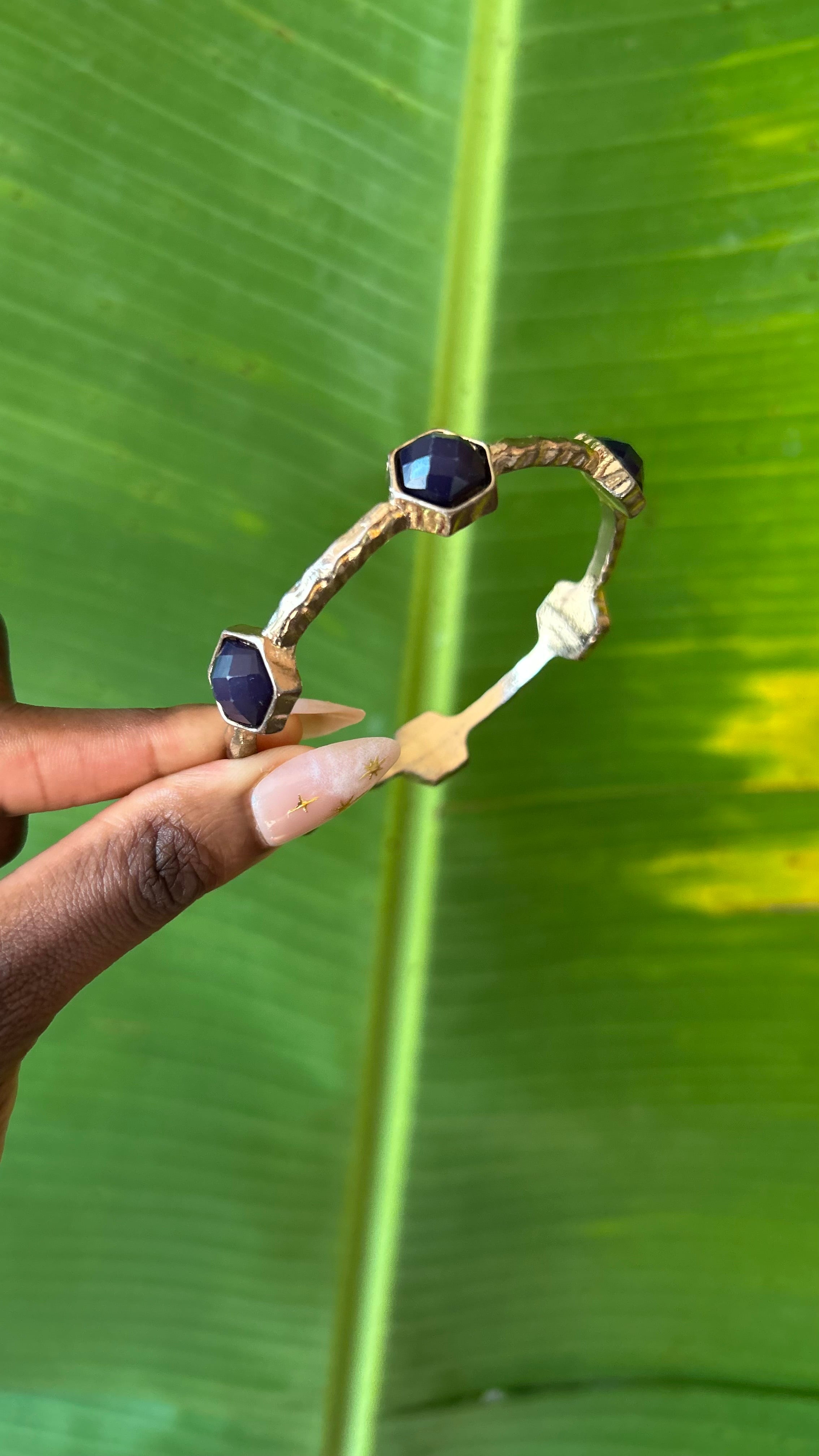 Blue crystal gold bangle