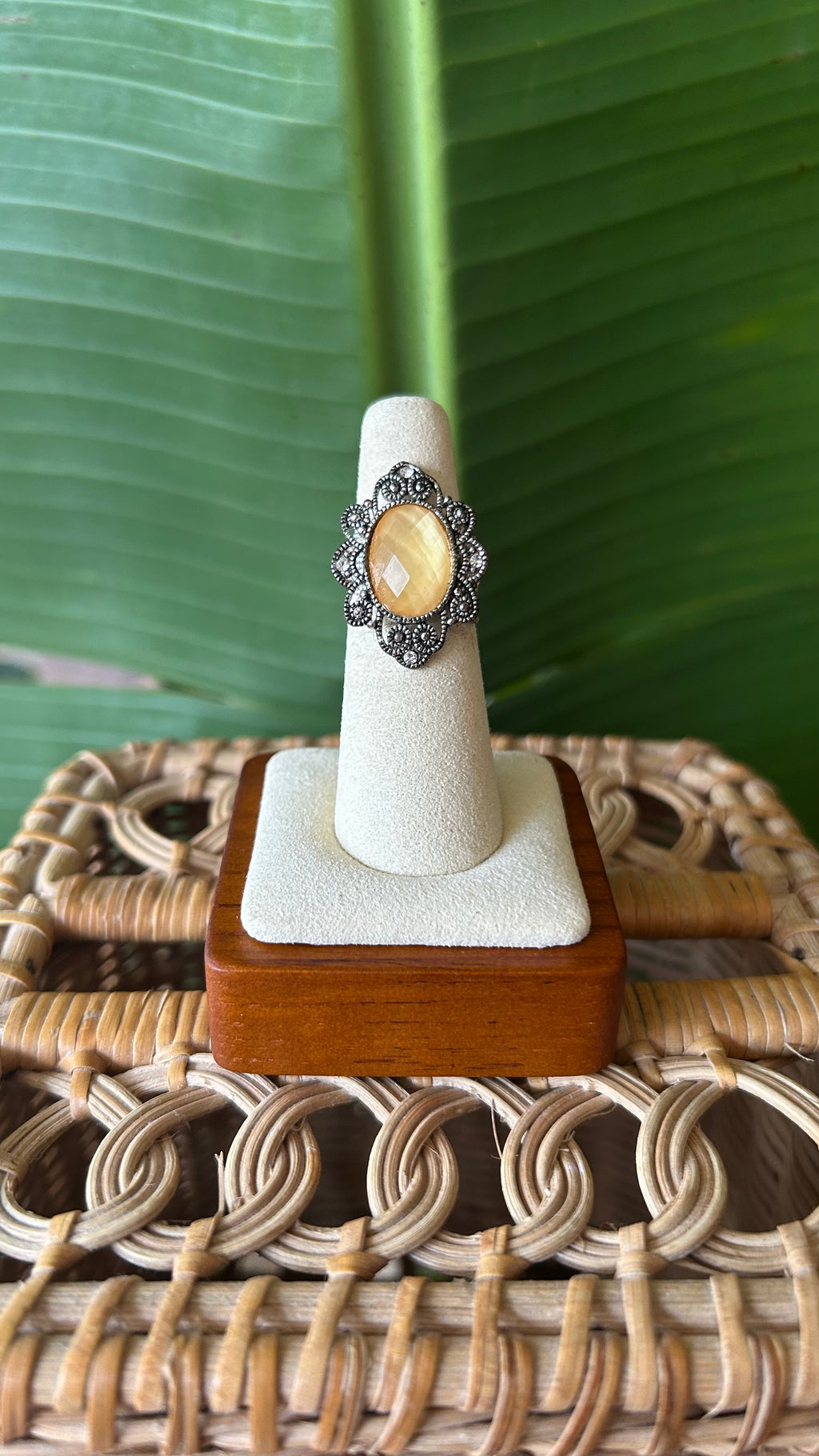 Silver citrine adjustable ring