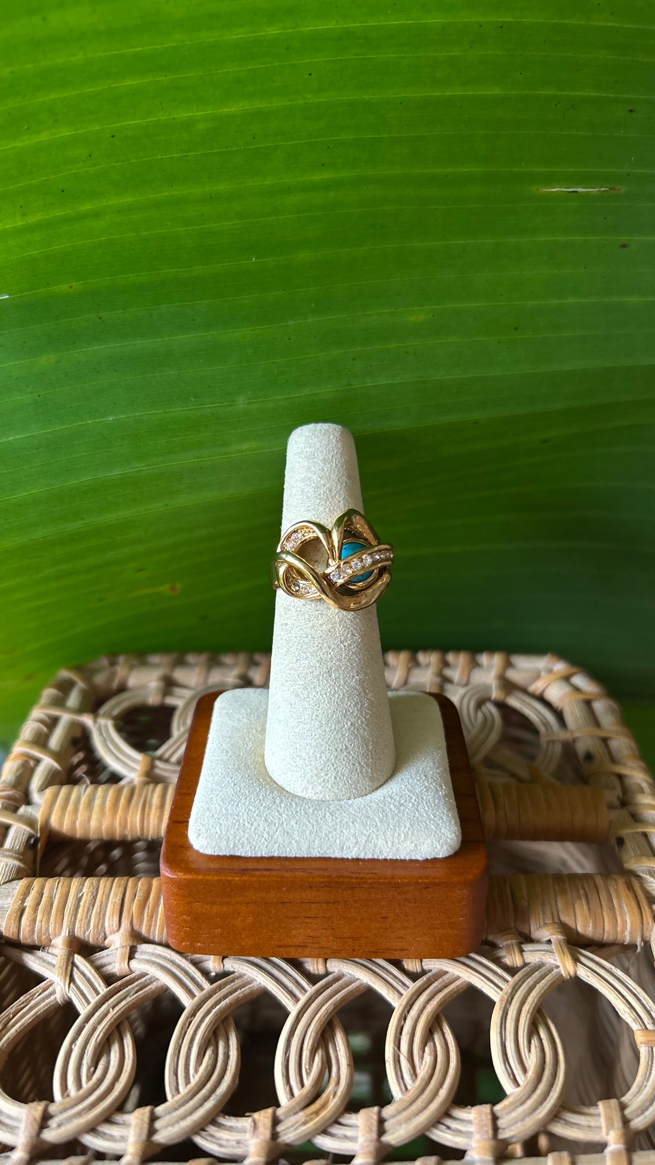 Vintage rose spiral turquoise crystal ring