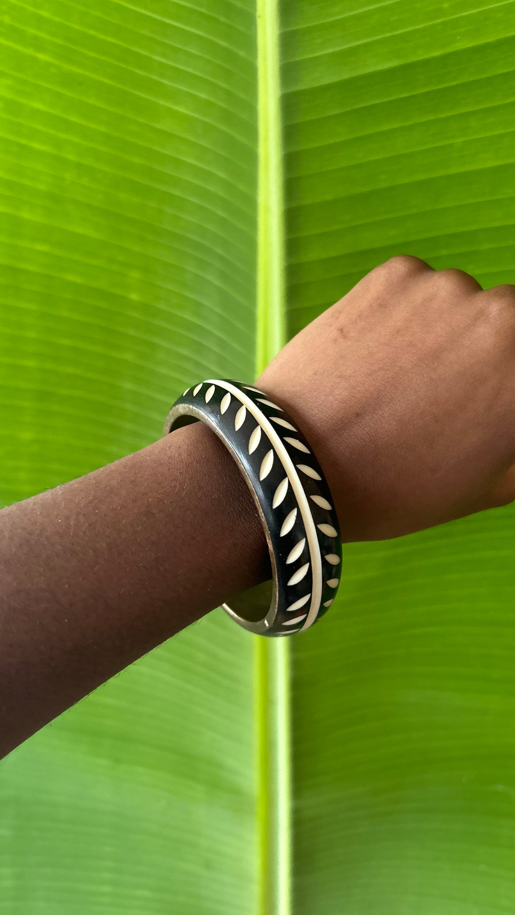 Vintage boho brass inlay bangle