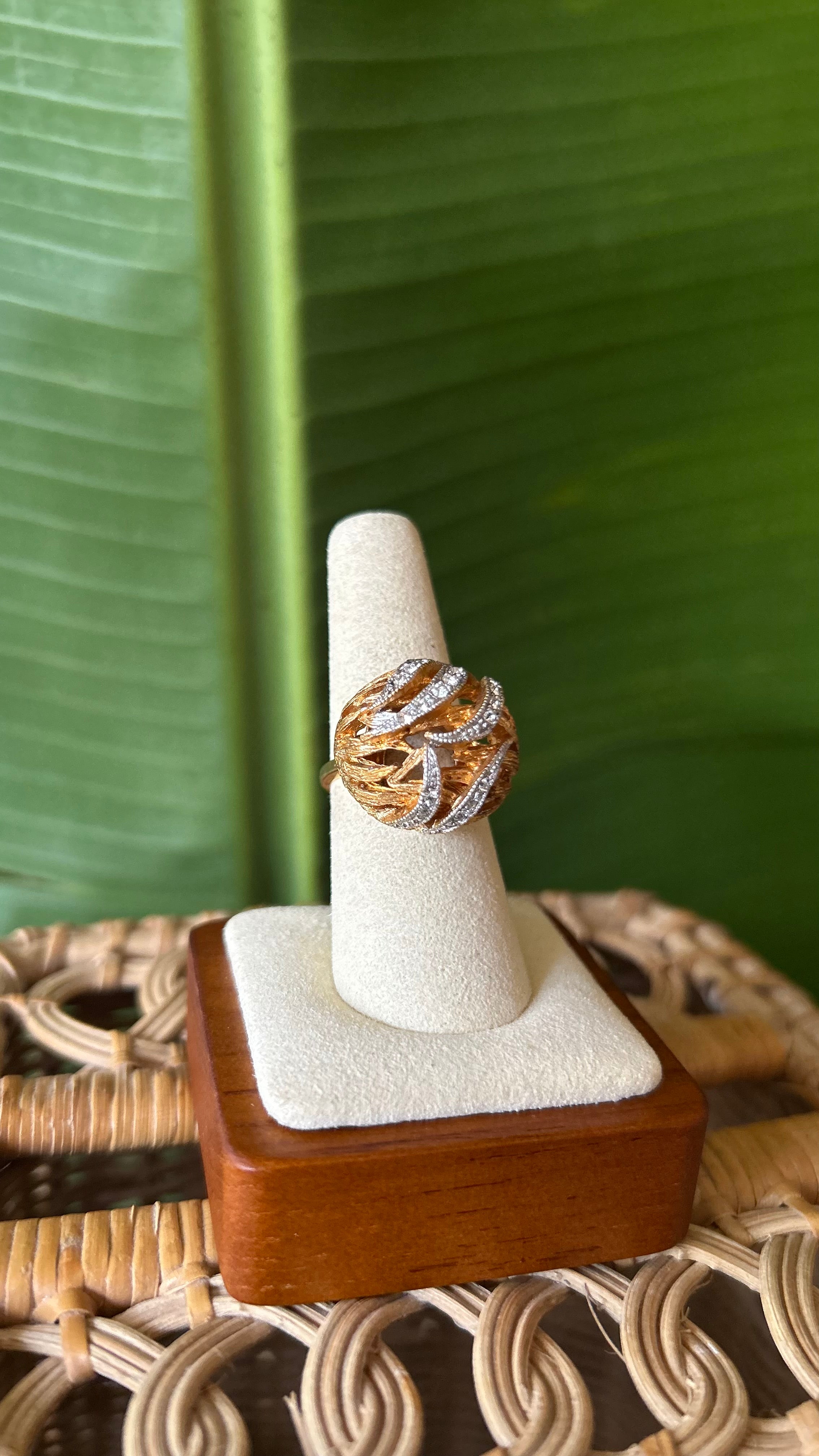 Vintage 18KT H.G.F Gold AB Crystal Rhinestone Solitaire Ring