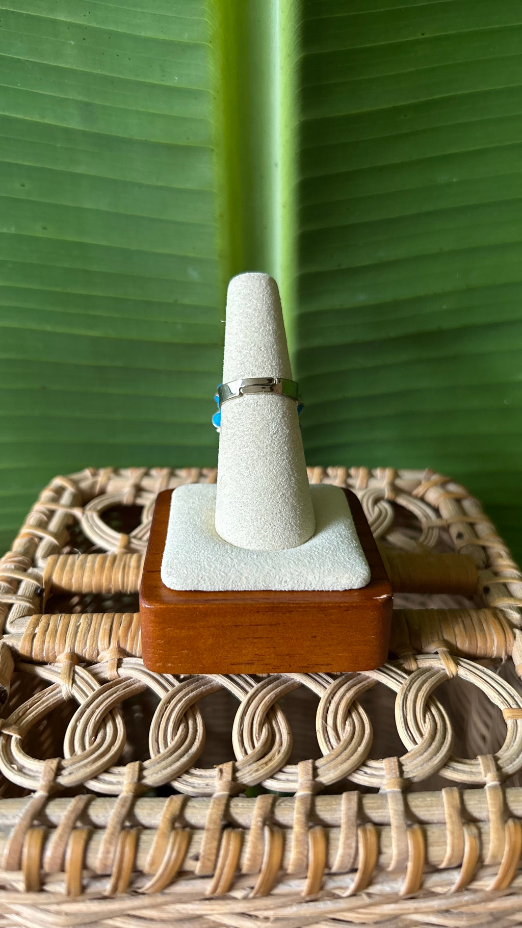 Blue floral adjustable ring