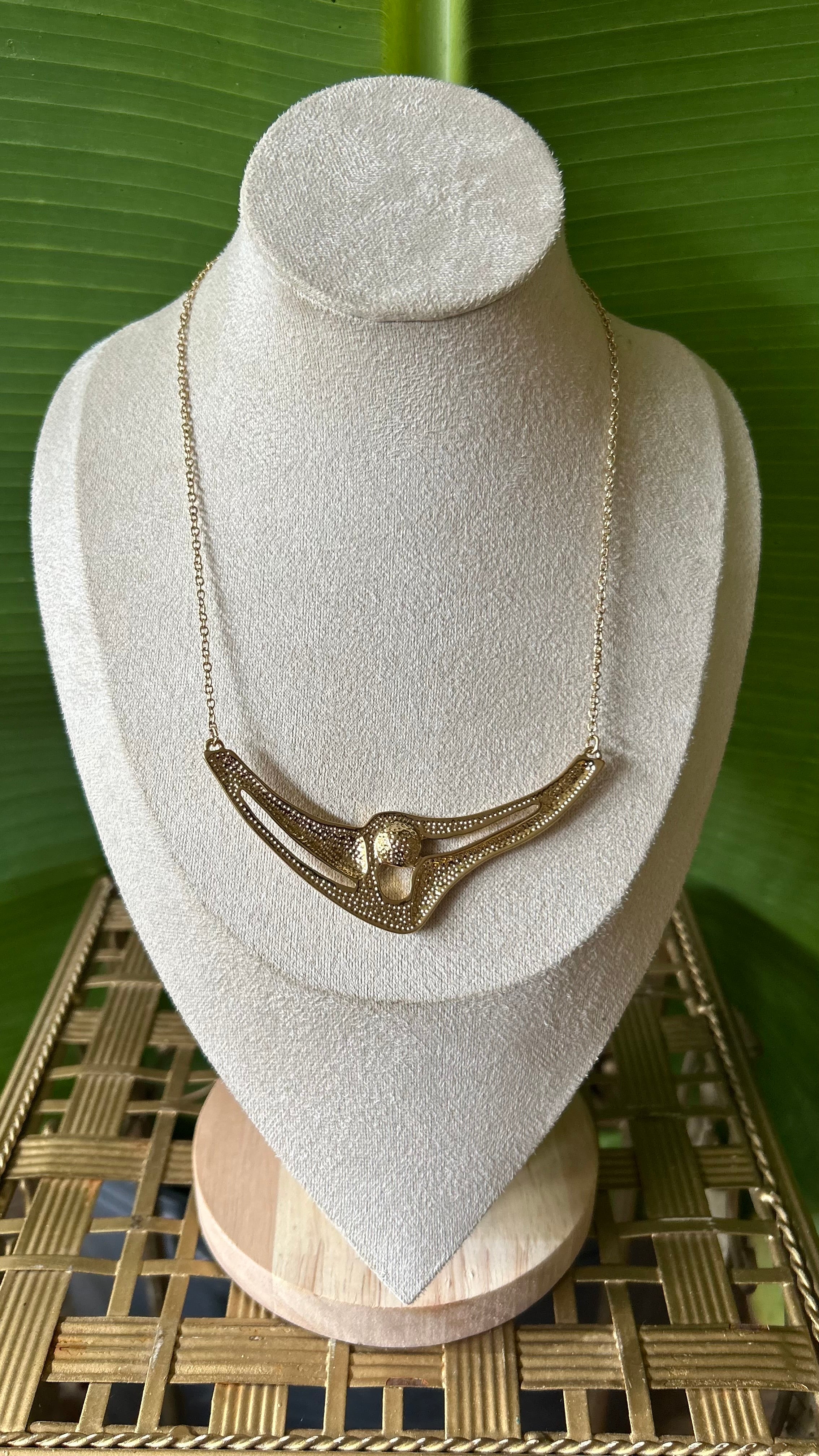 80s Vintage Gold Sculptural Necklace with Sapphire-Blue Accent