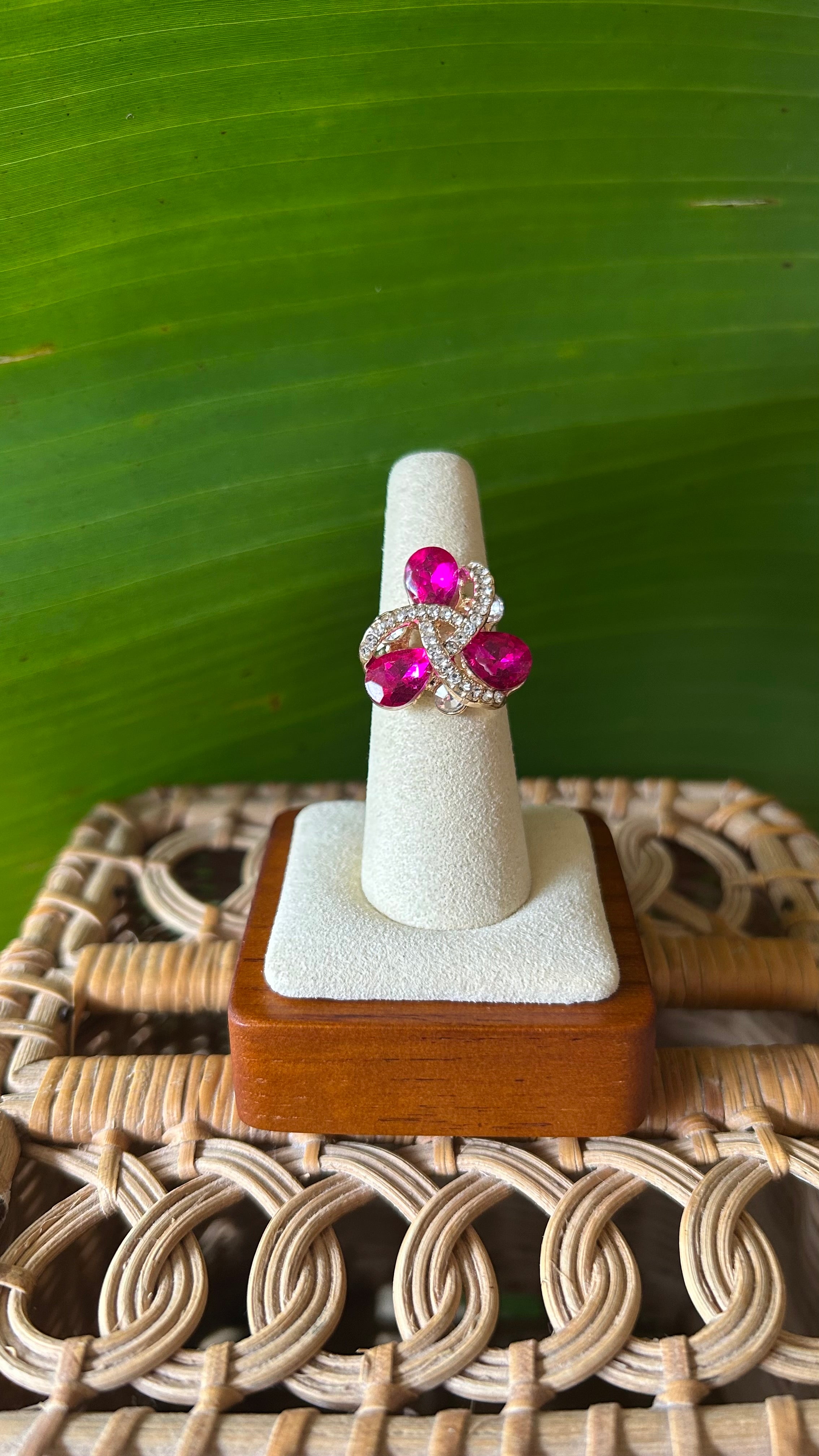 Pink spiral crystal ring