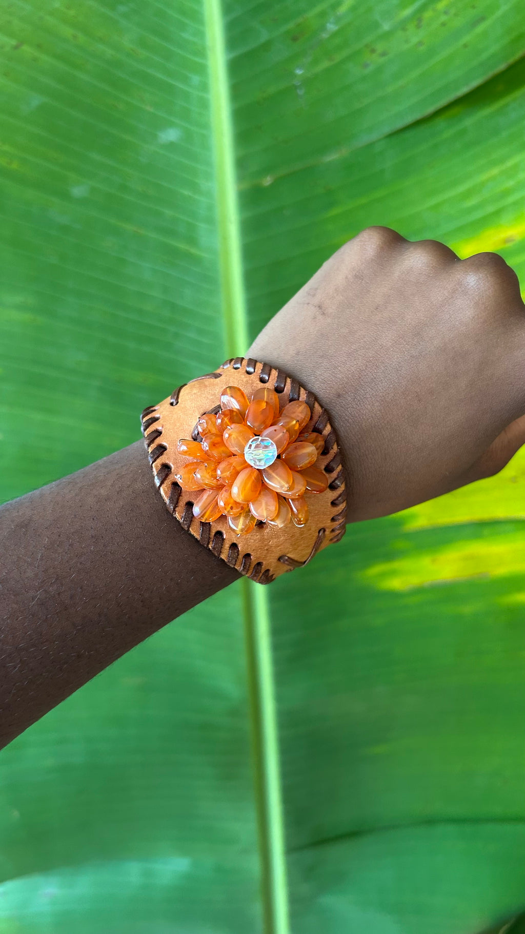 Floral leather cuff
