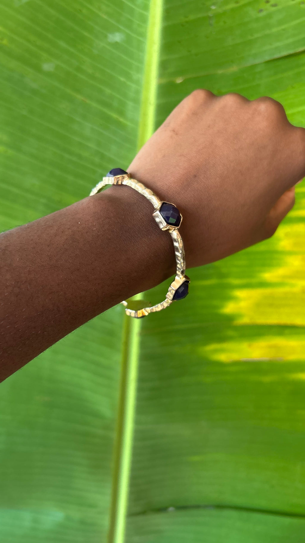 Blue crystal gold bangle