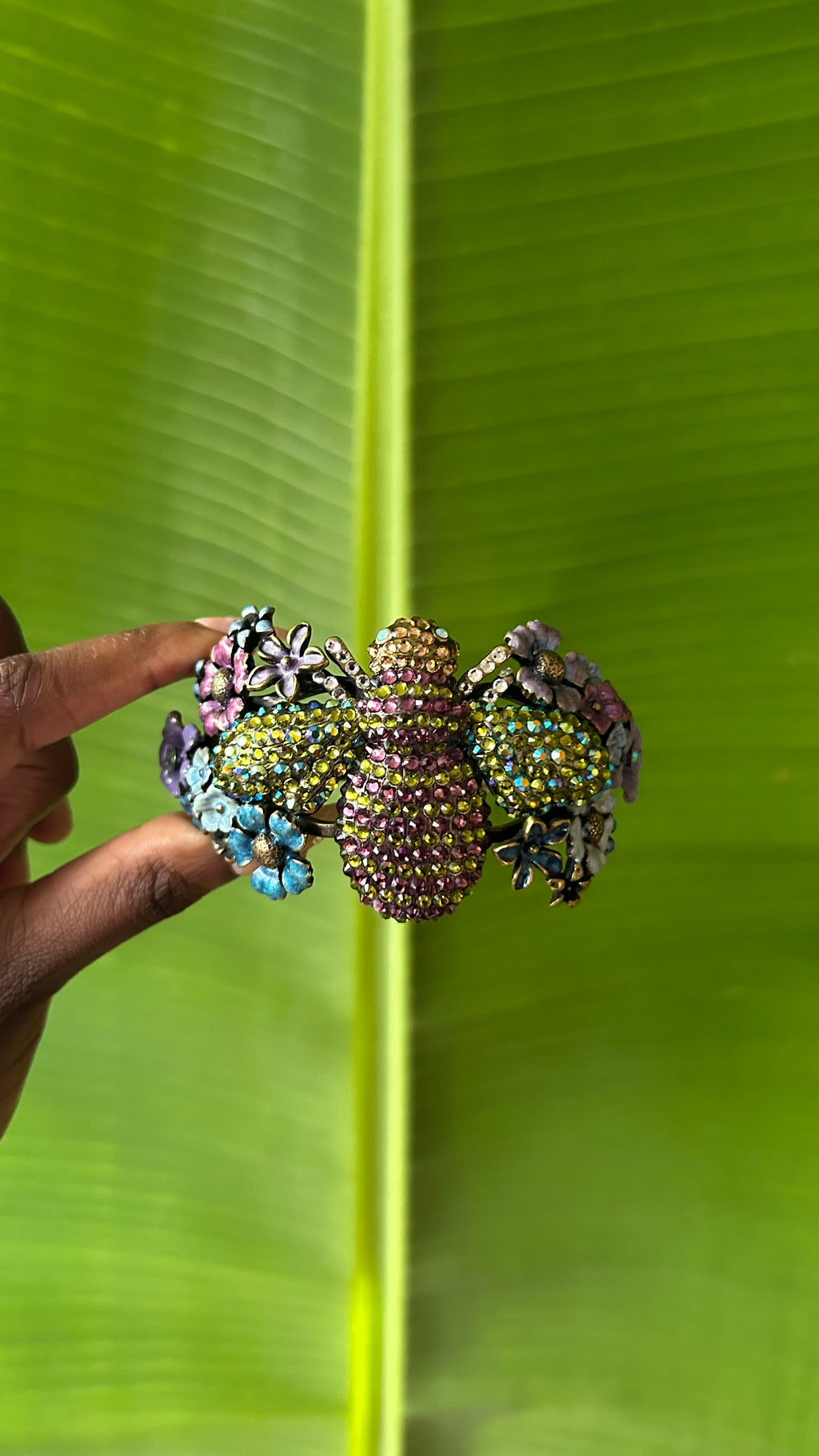 Kirks Folly Bee Cuff Bracelet Crystal Rhinestone Enamel Flowers