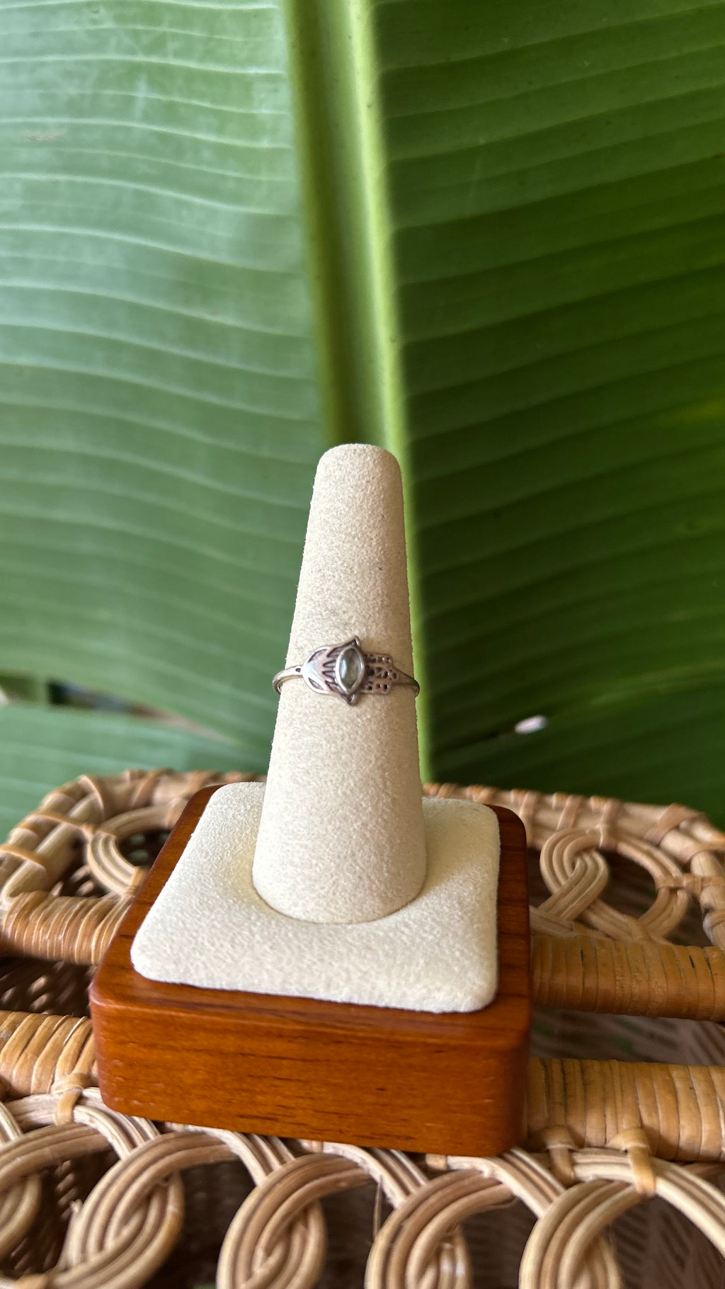 Hamsa Crystal silver ring