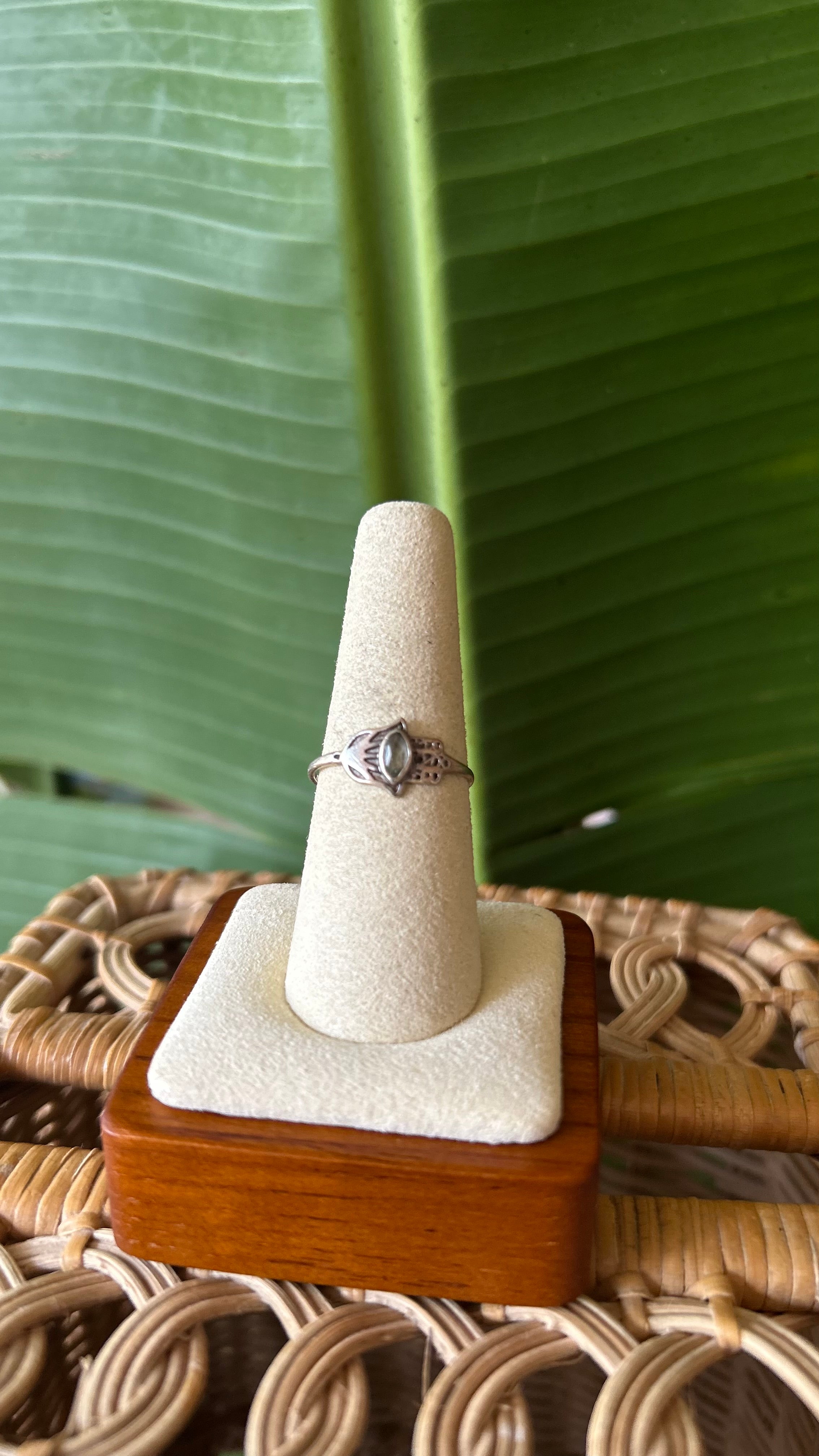 Hamsa Crystal silver ring