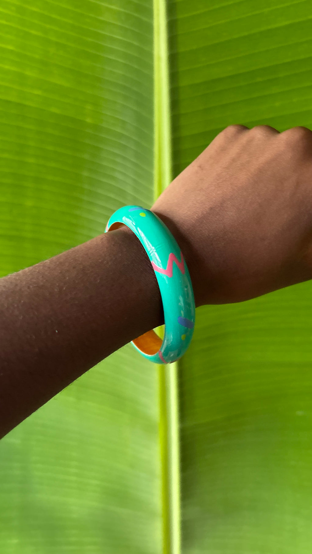 90s vintage hand painted wooden bangle