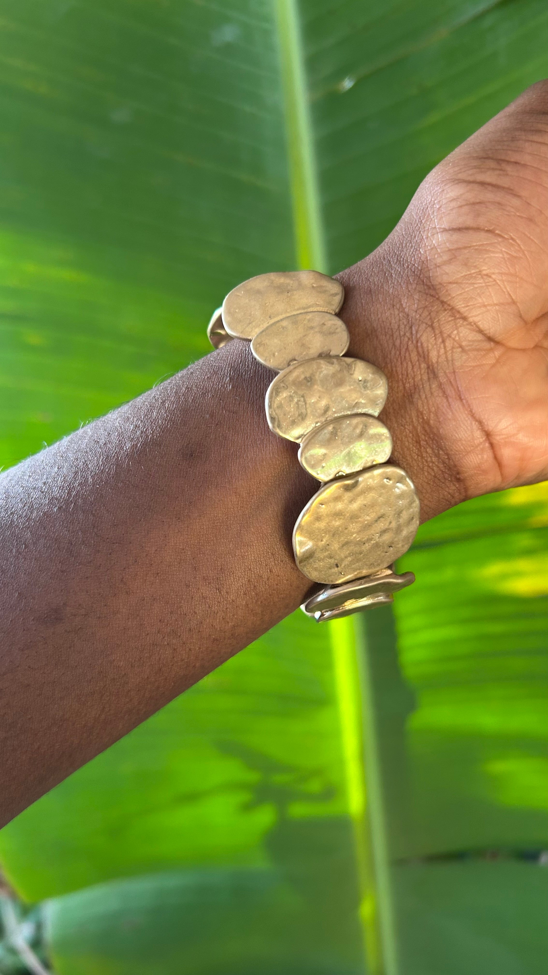 Gold hammered boho stretch bracelet