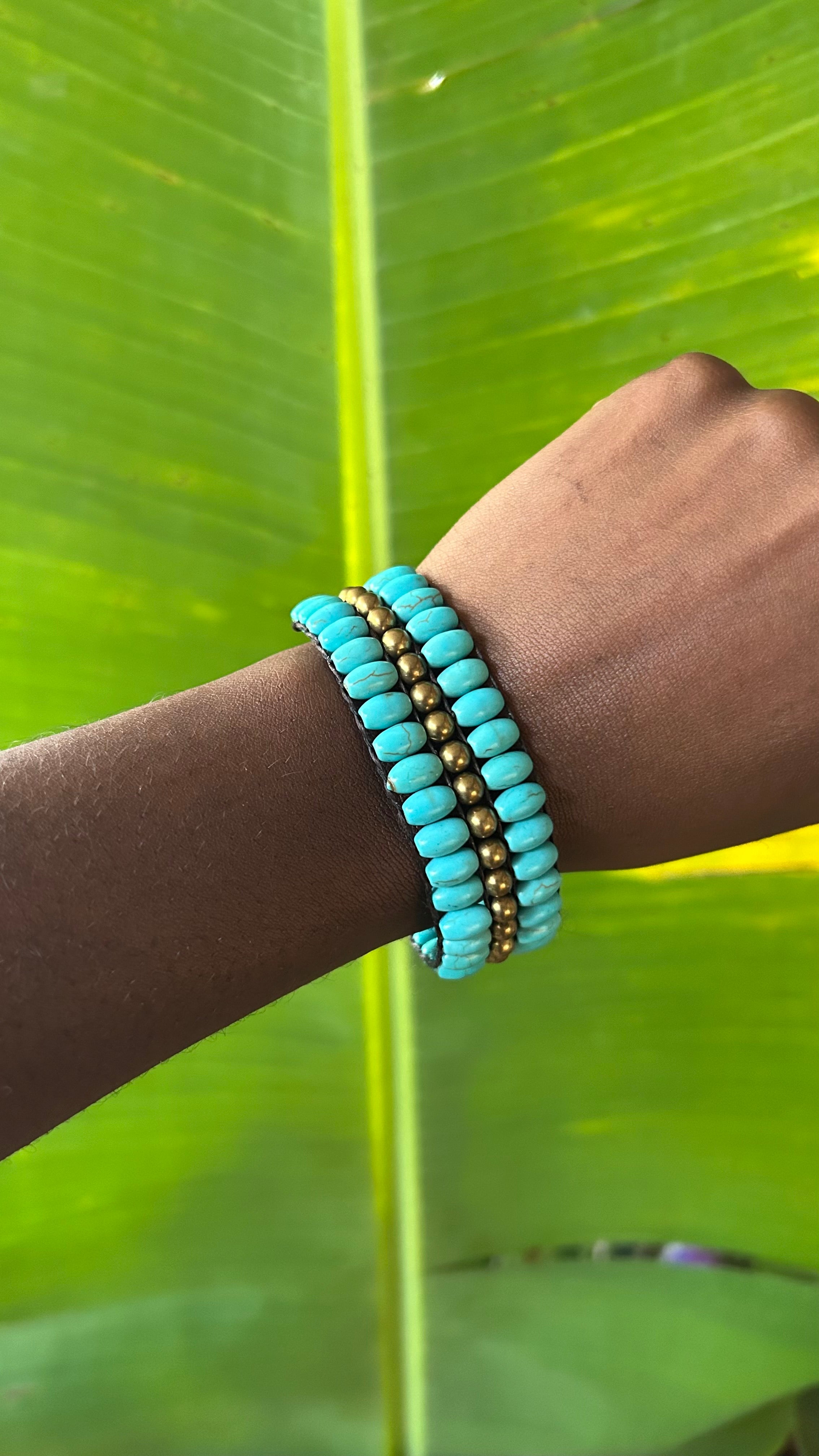 Bohemian turquoise bronze beaded bracelet