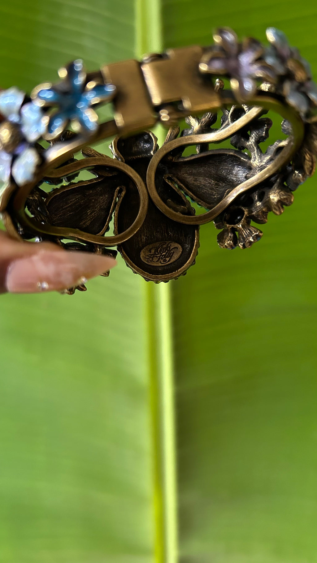 Kirks Folly Bee Cuff Bracelet Crystal Rhinestone Enamel Flowers