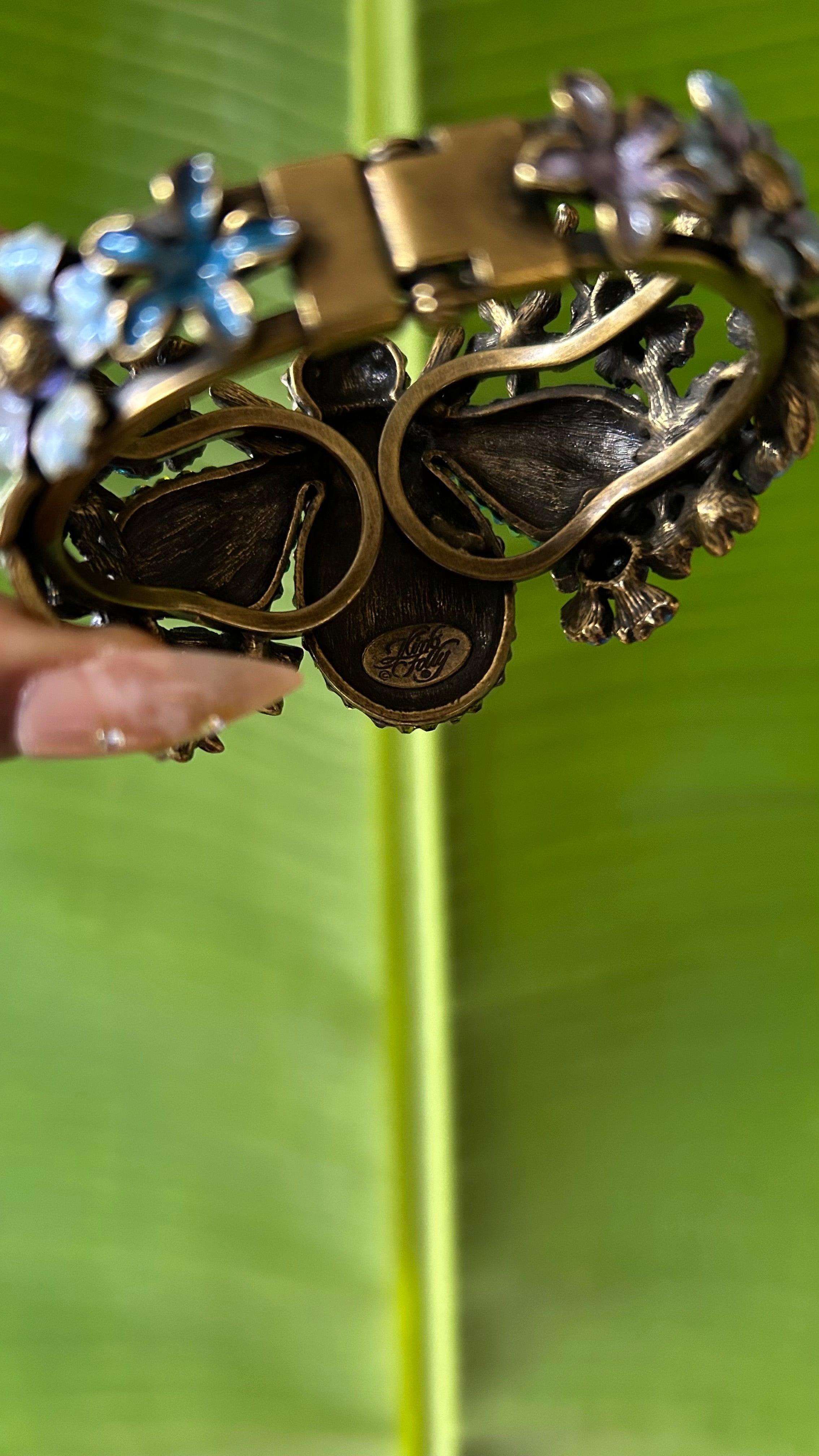 Kirks Folly Bee Cuff Bracelet Crystal Rhinestone Enamel Flowers