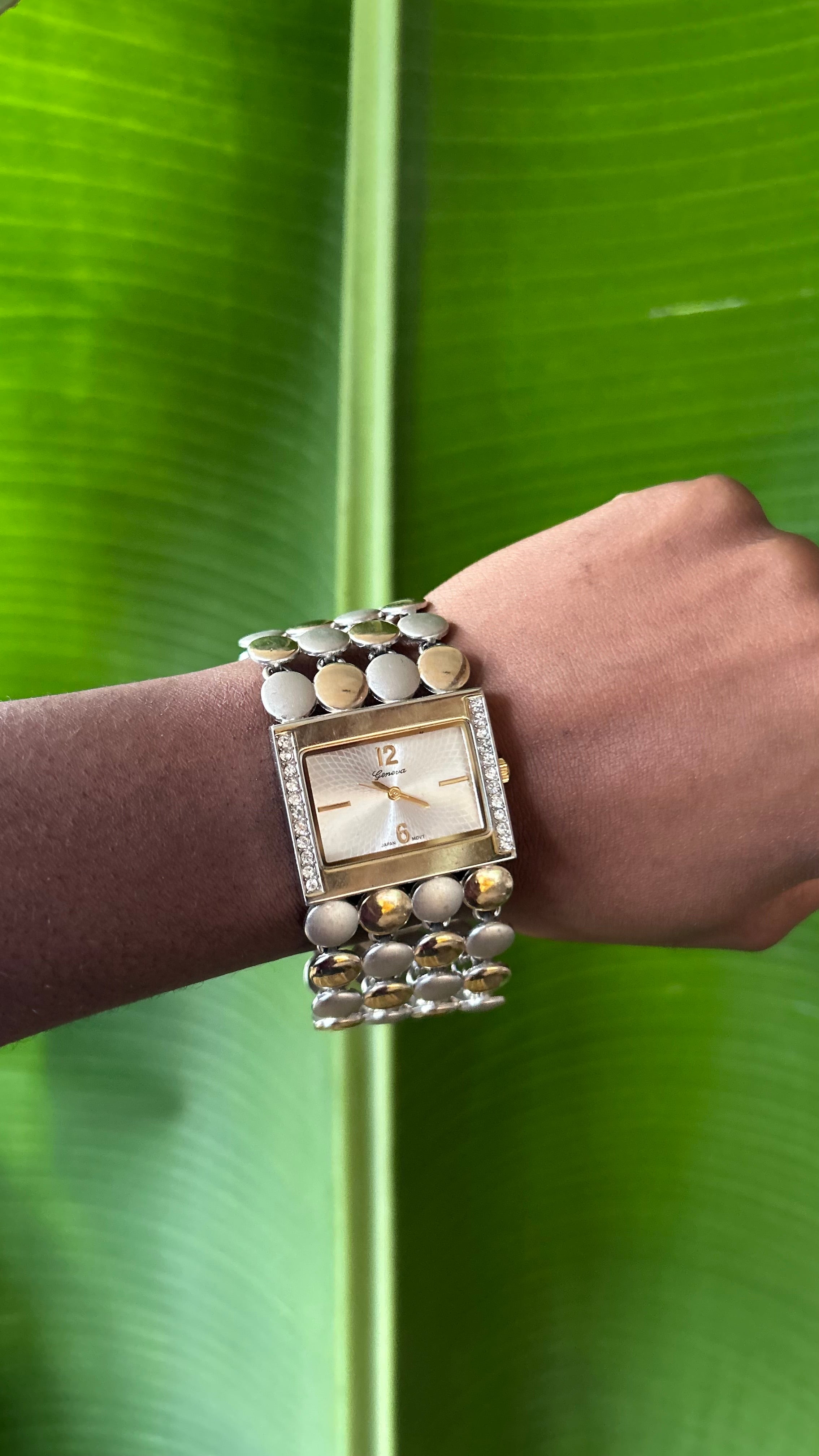 Geneva Chic Gold silver Disc Bracelet Watch