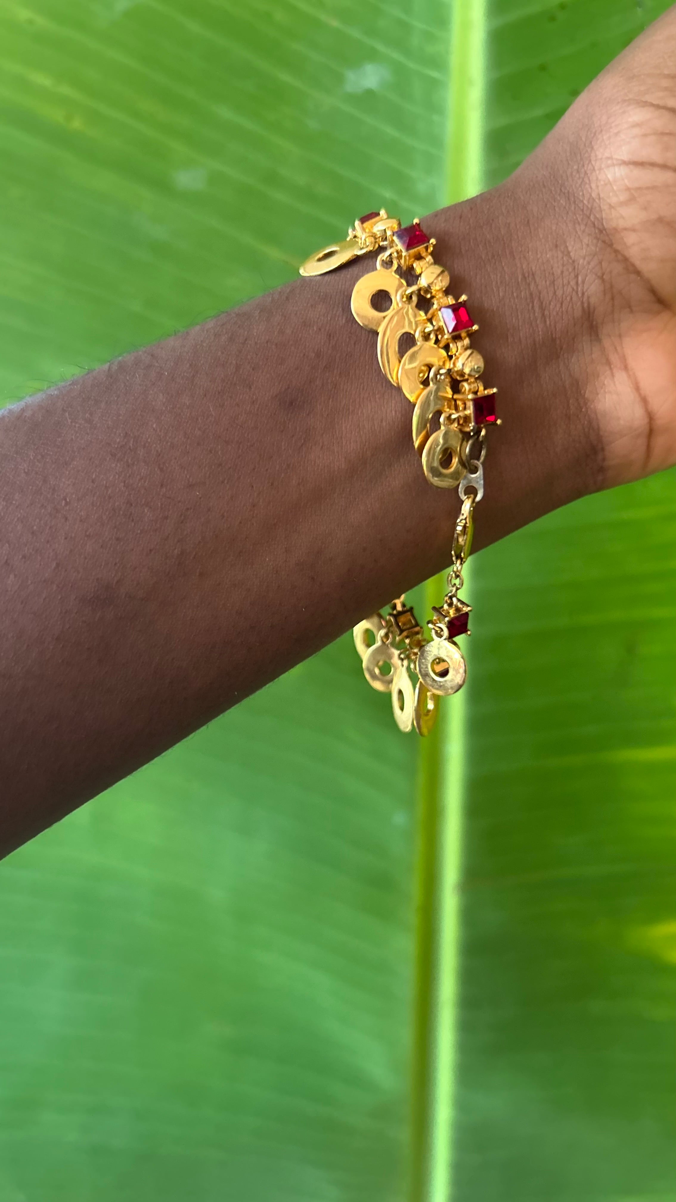 Vintage gold red rhinstone dangle bracelet
