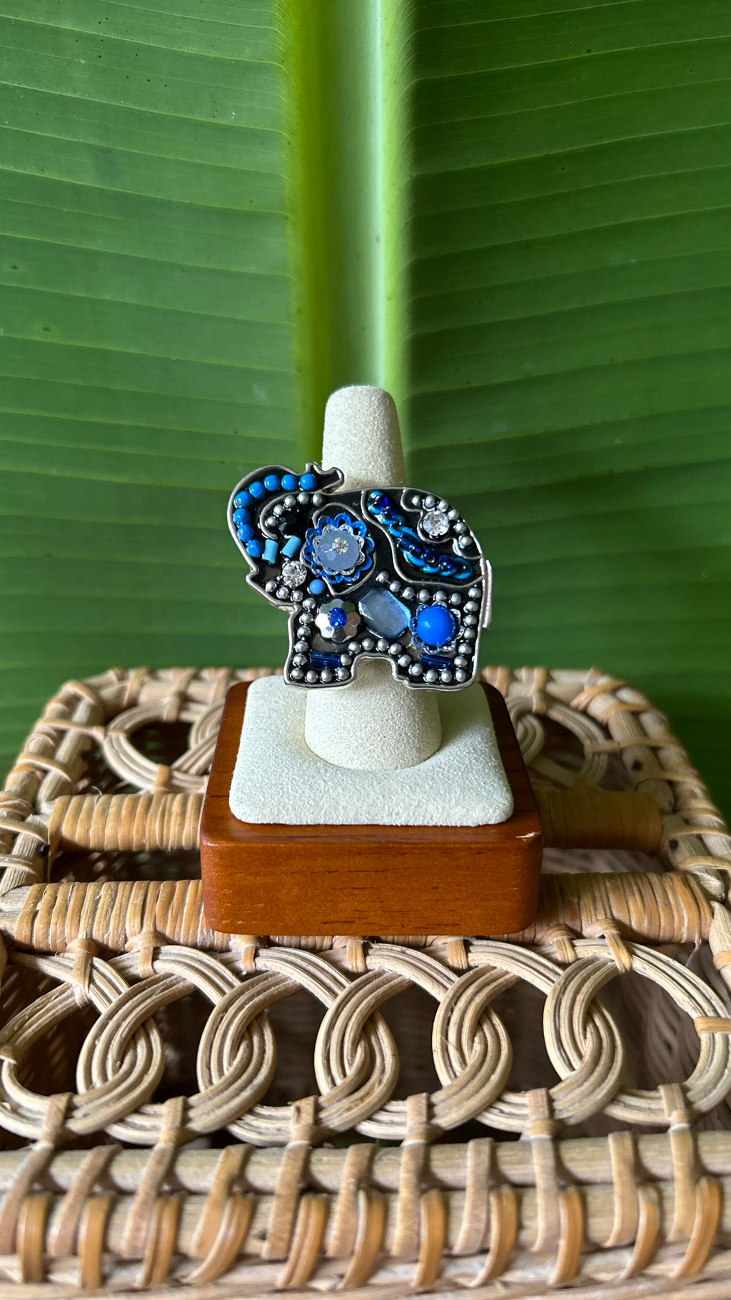 Beaded Blue Elephant stretch Ring