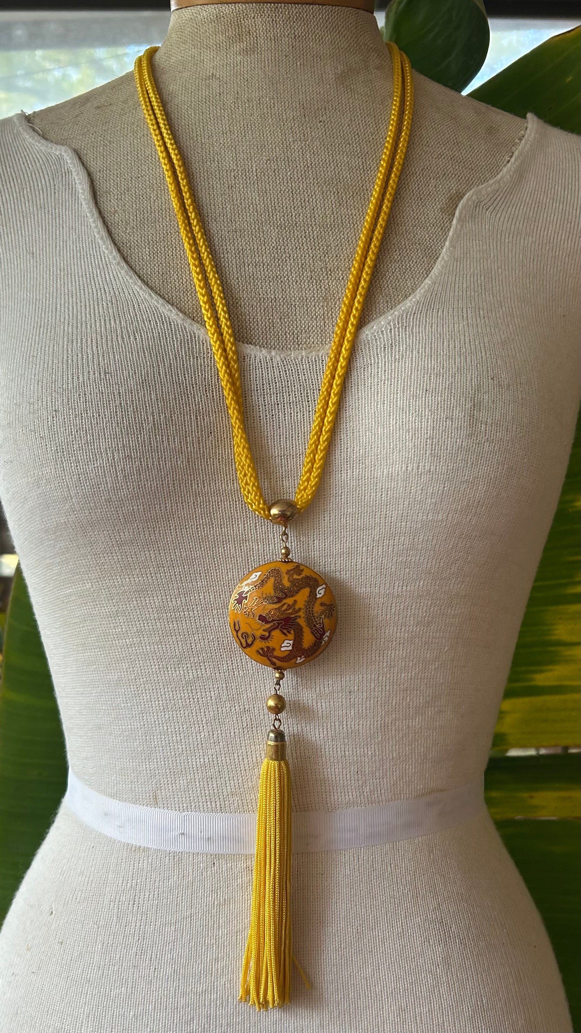 Cloisonné dragon tassel necklace