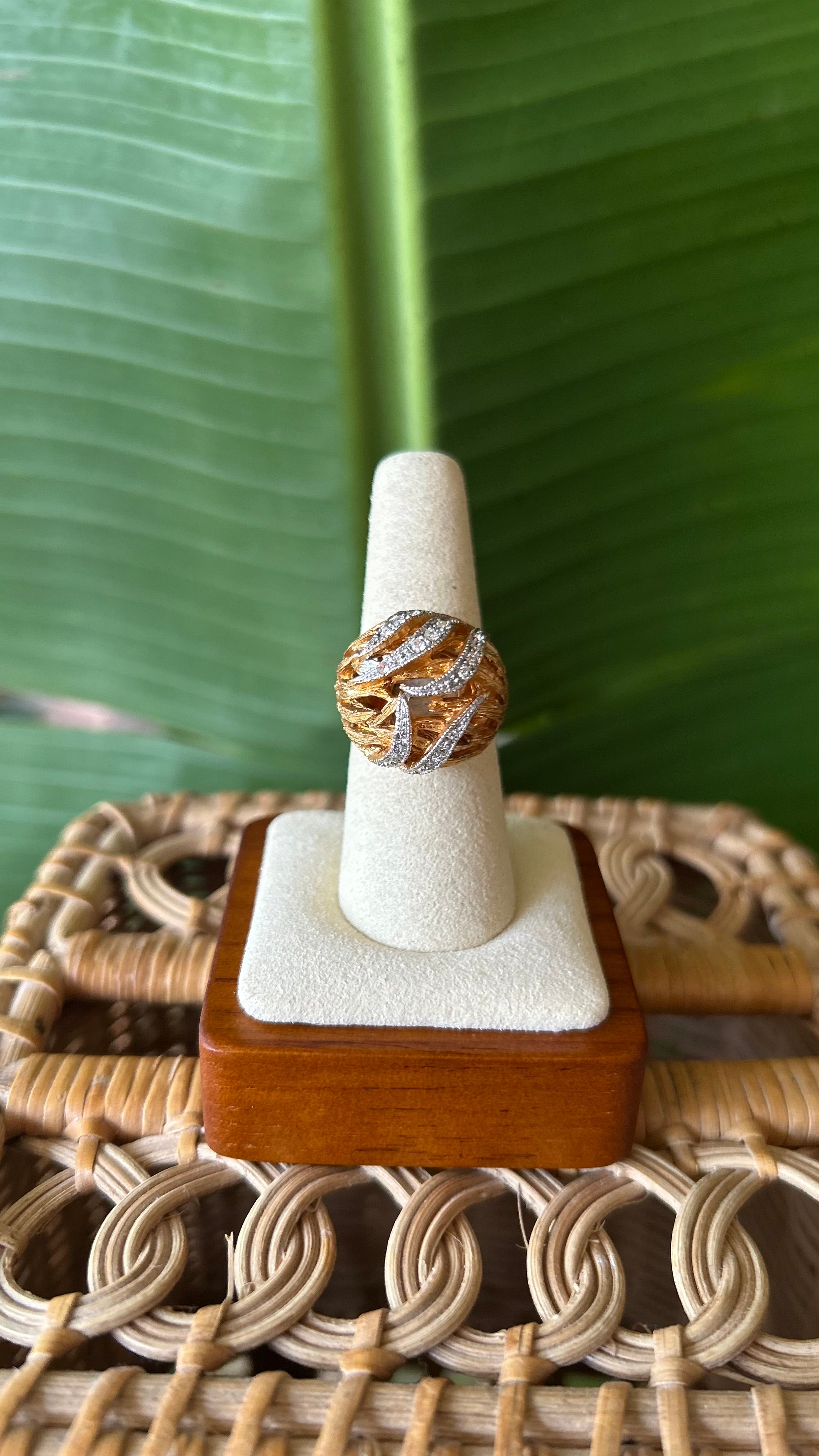 Vintage 18KT H.G.F Gold AB Crystal Rhinestone Solitaire Ring