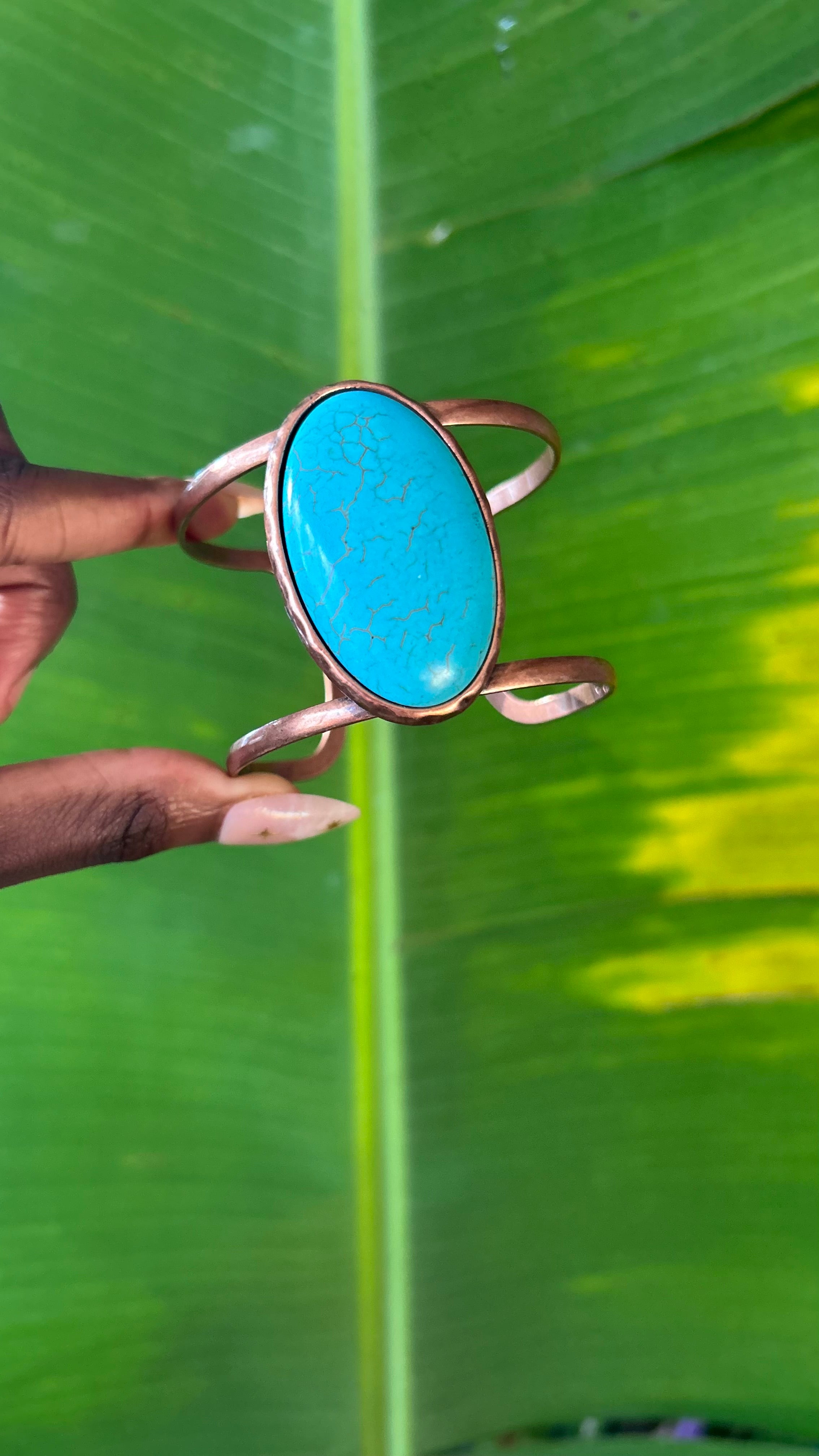 Oval Turquoise Copper Cuff Bracelet