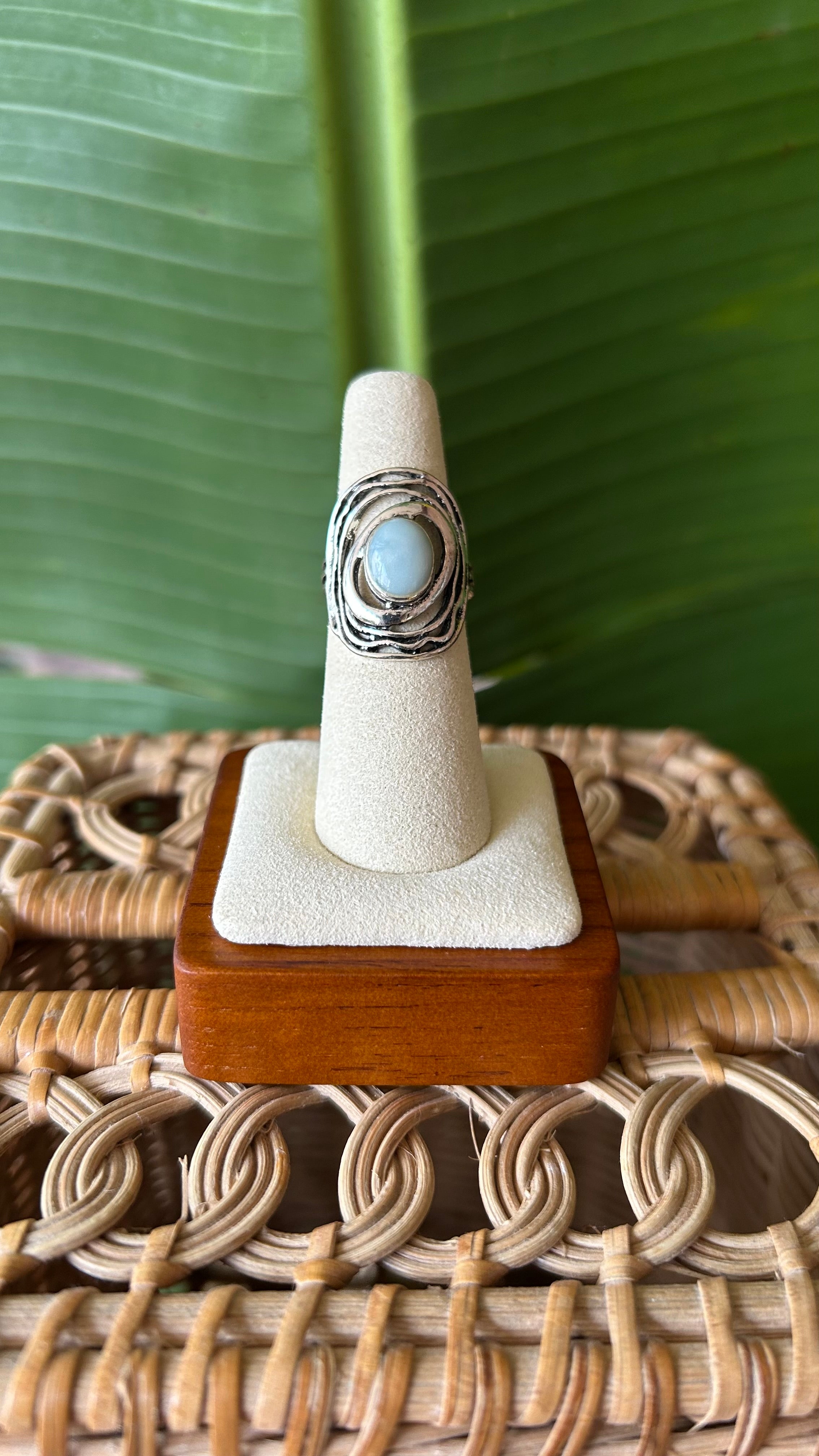 Boho silver blue ring