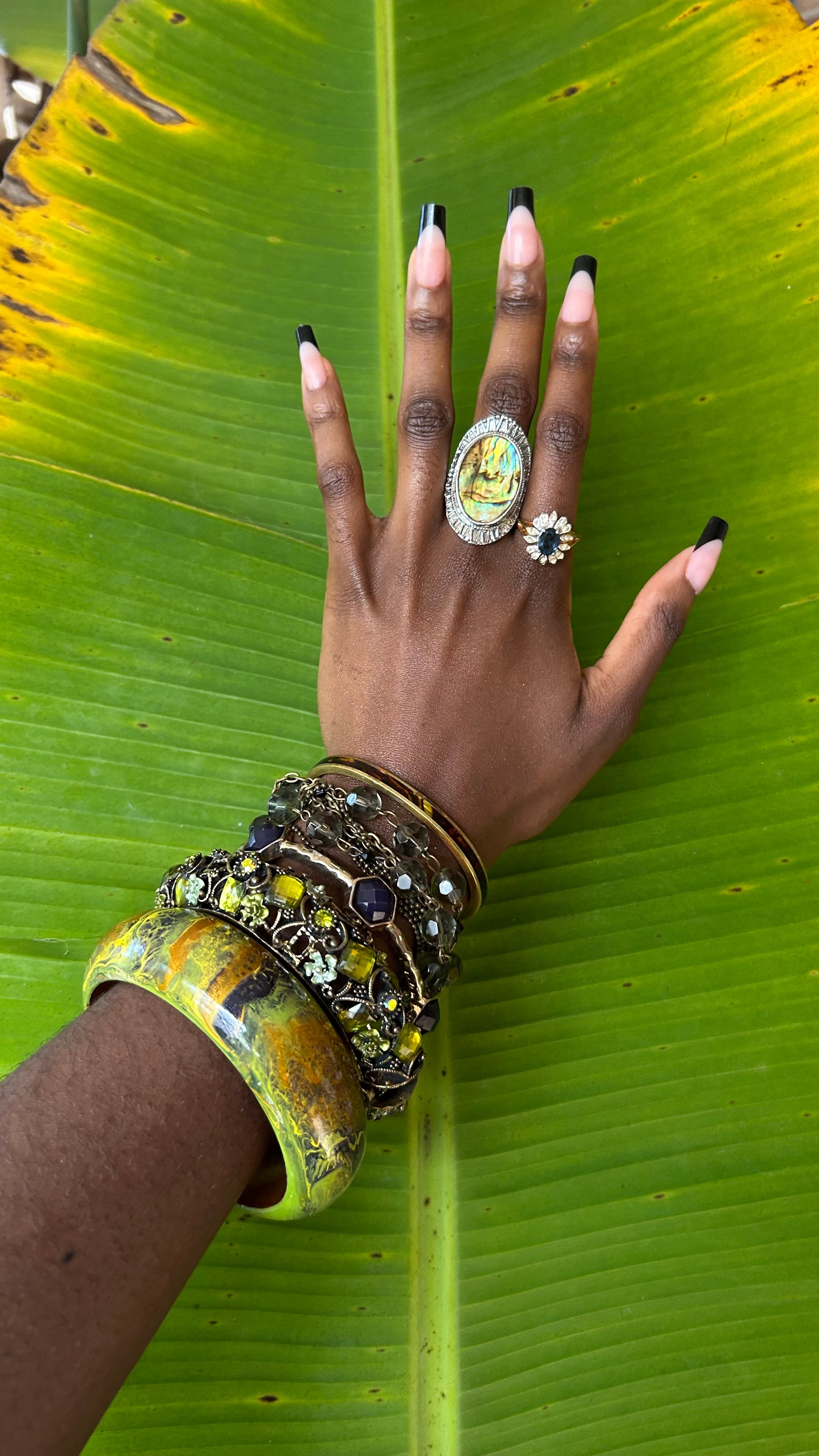 Emerald Fern Bloom Bangle stack
