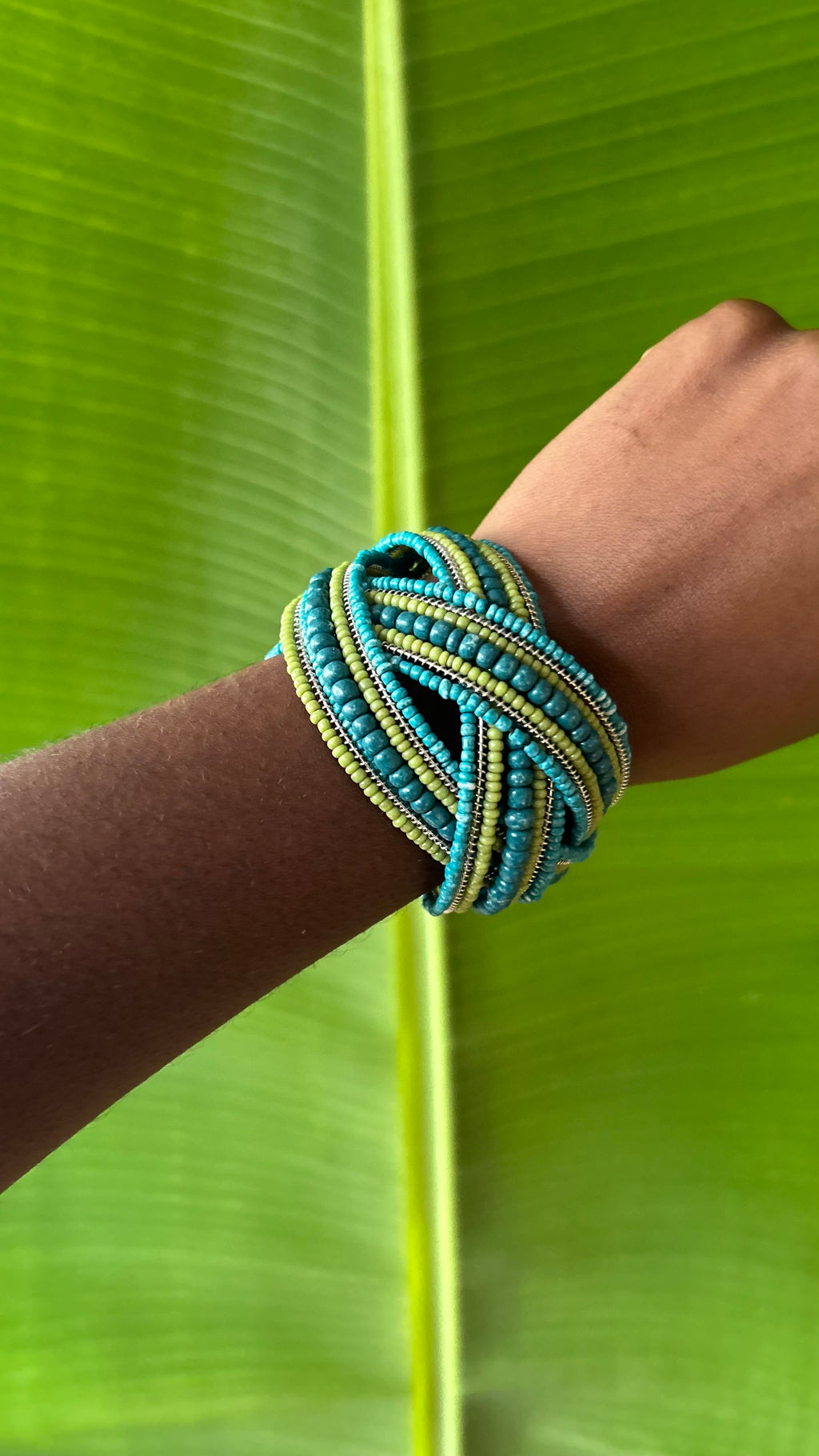 Blue green beaded cuff
