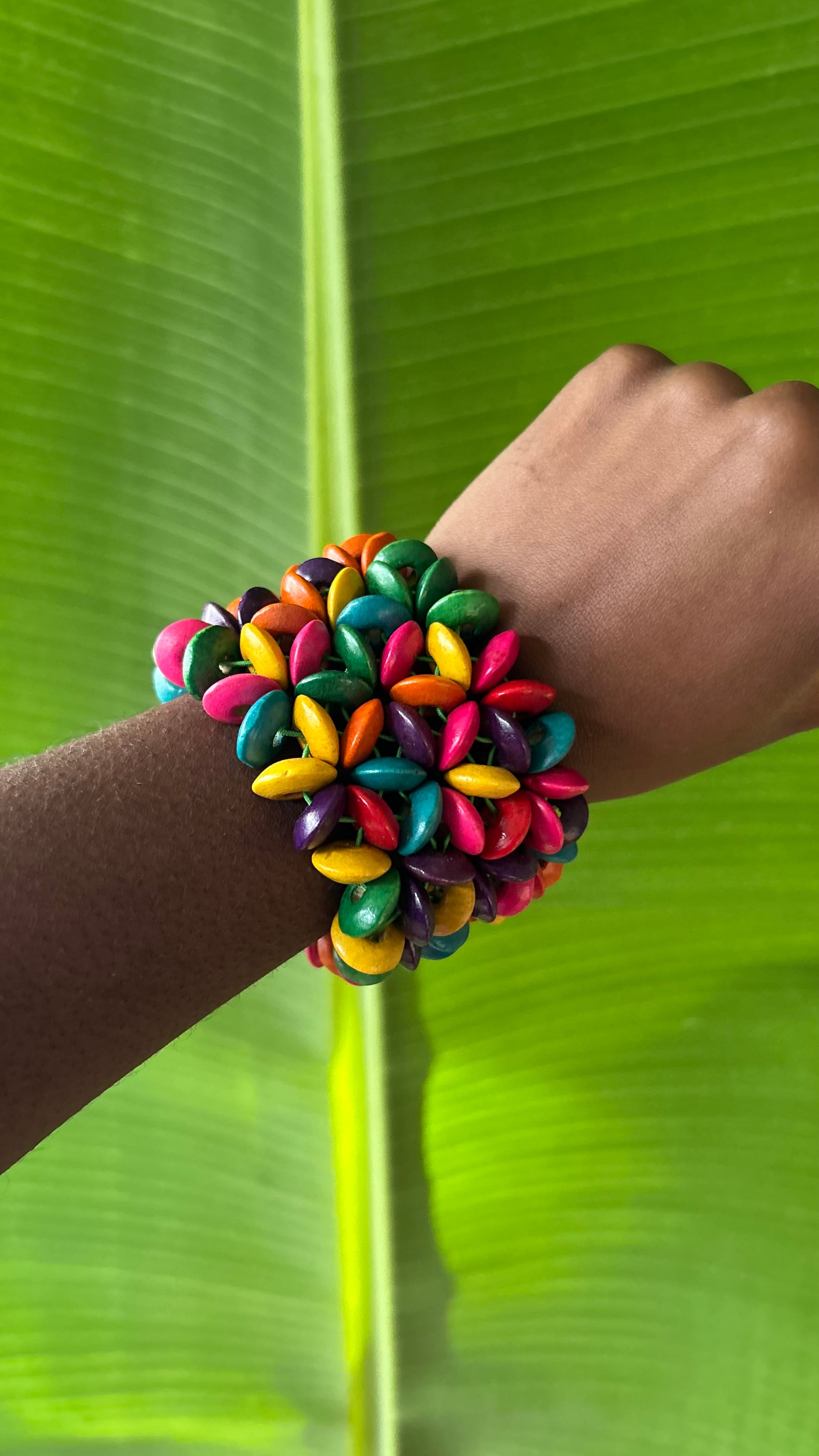 Rainbow bloom wooden beaded stretch bracelet