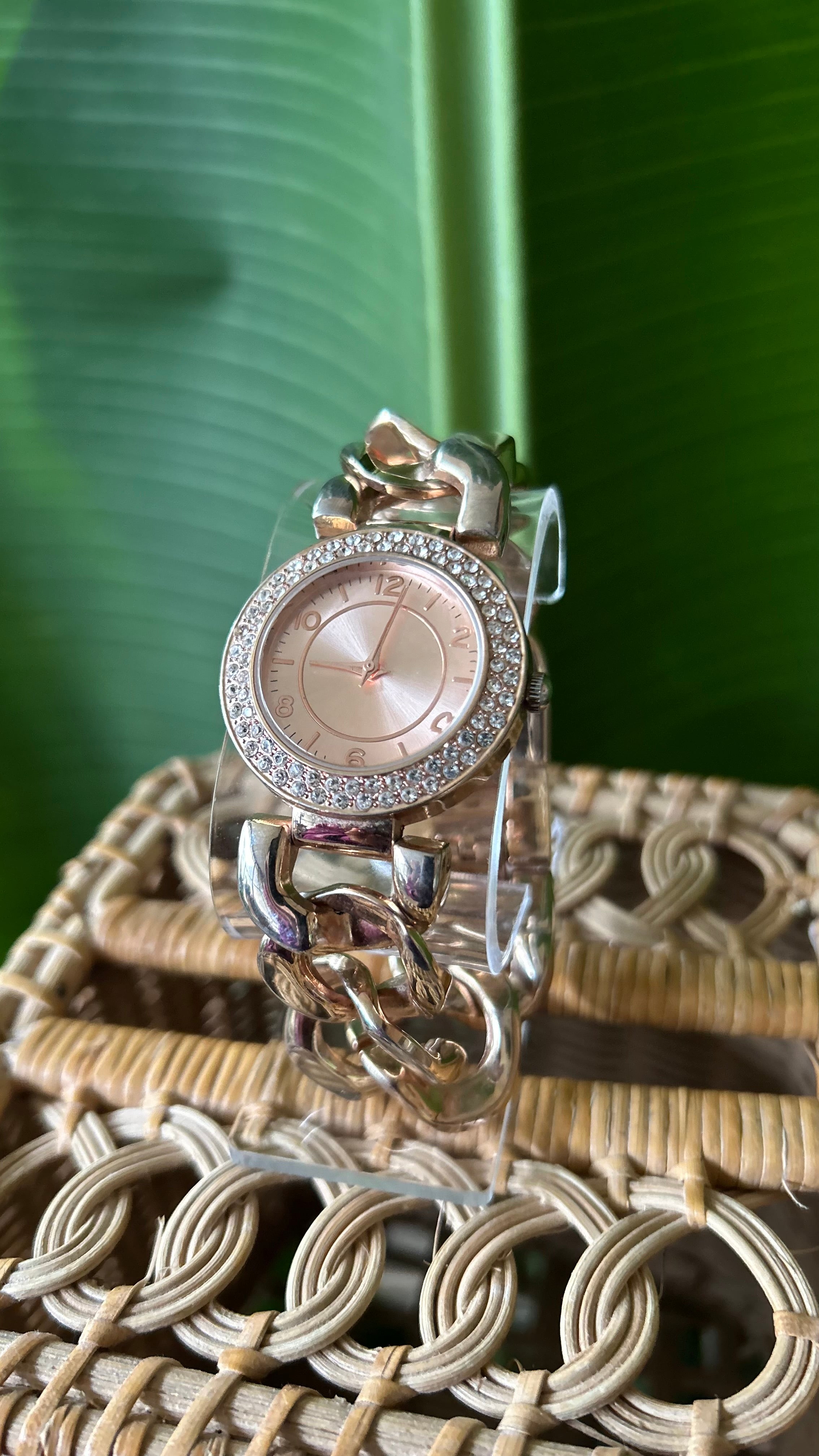 Y2K Rose gold rhinestone watch