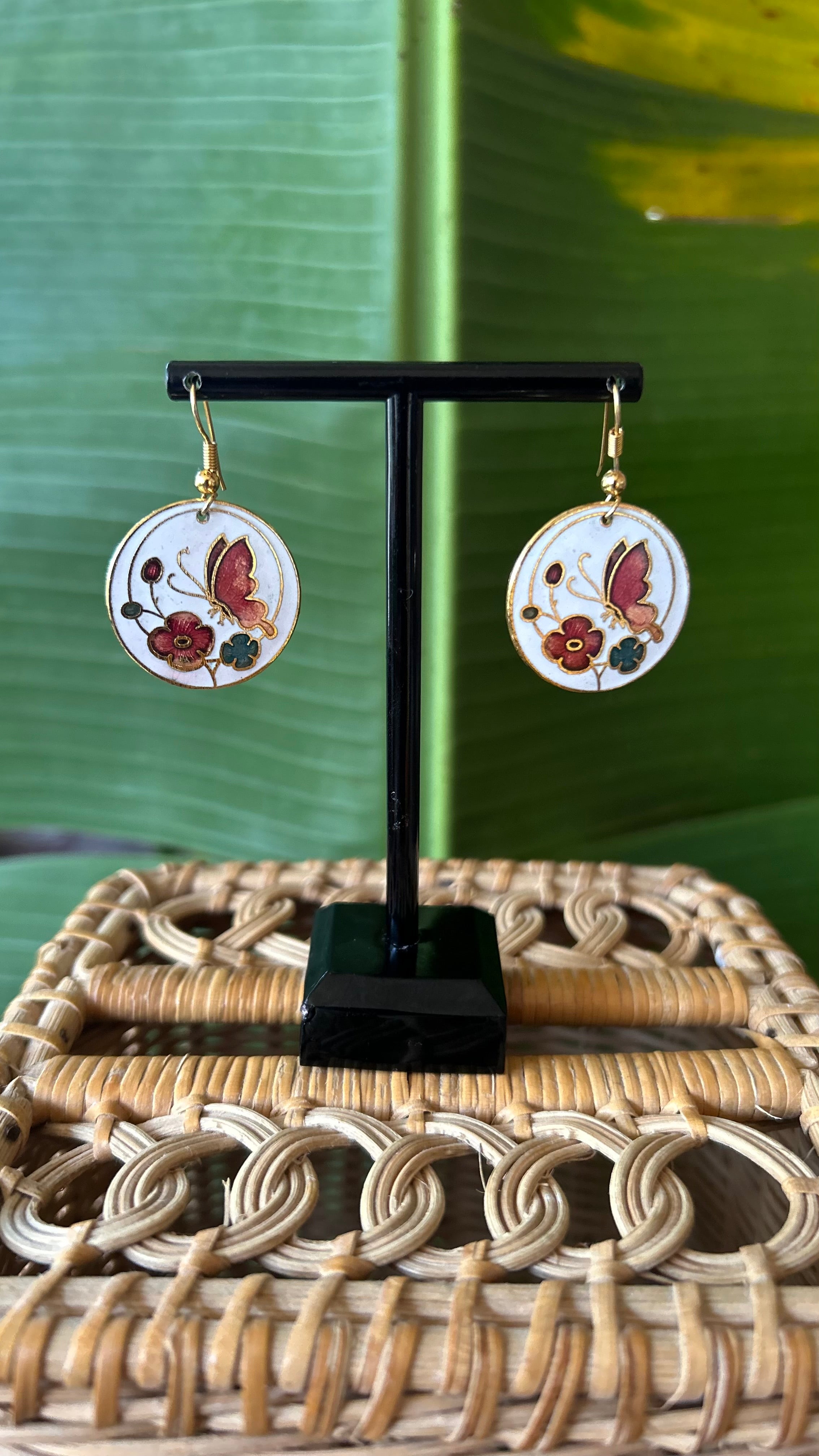 Cloisonné butterfly floral earrings