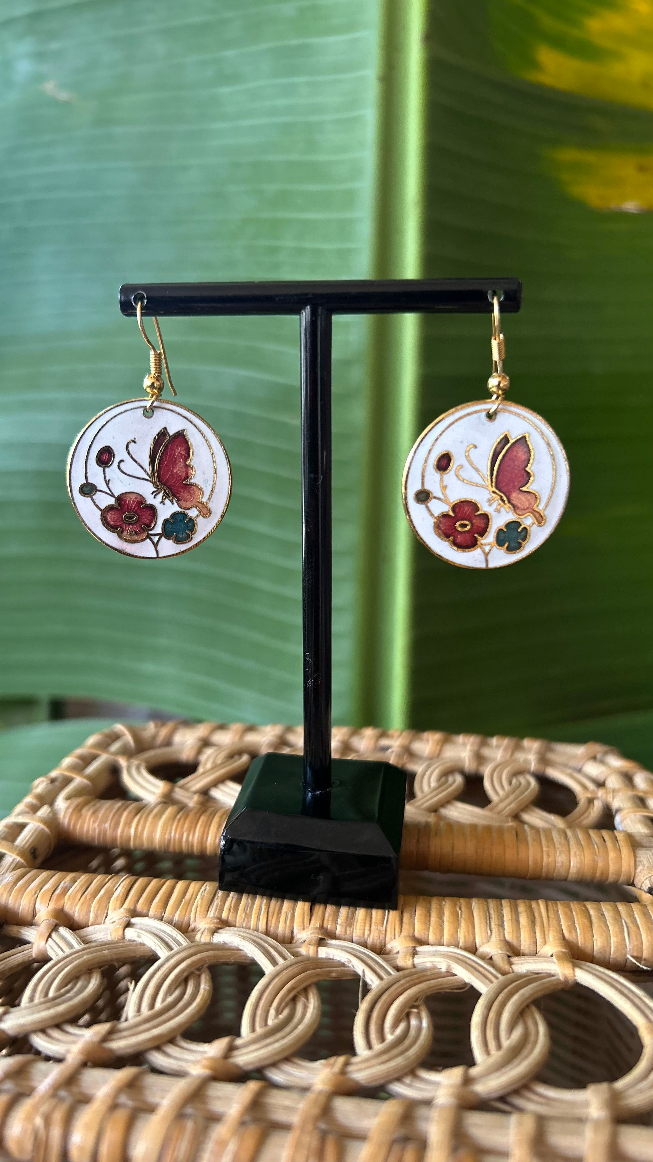 Cloisonné butterfly floral earrings