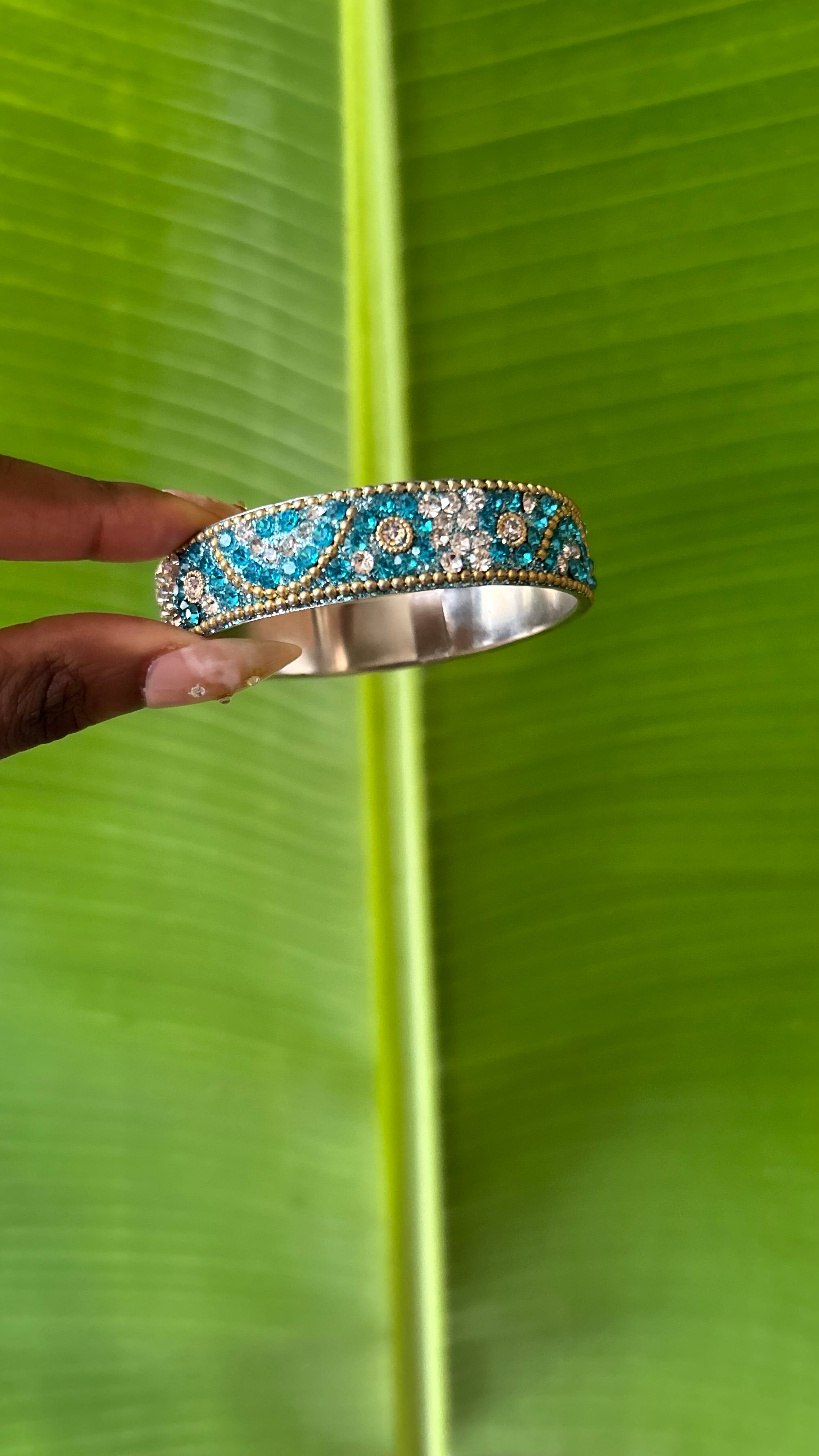 Blue crystal beaded bangle