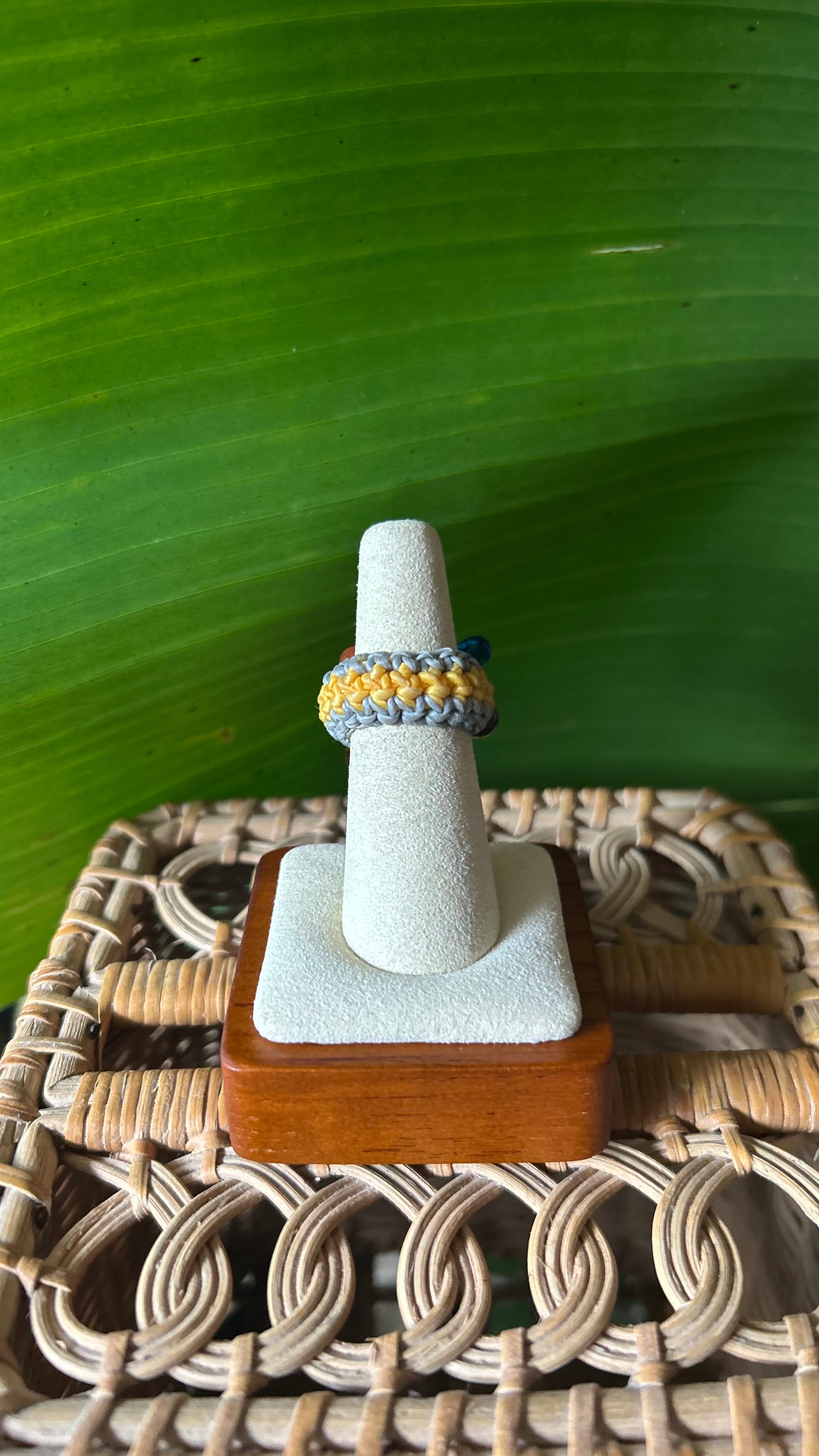 Glass beaded rainbow knit ring