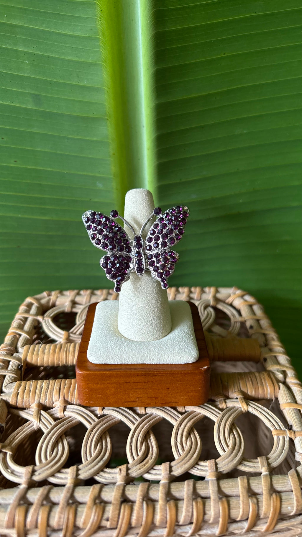 Purple Butterfly rhinestone stretch ring