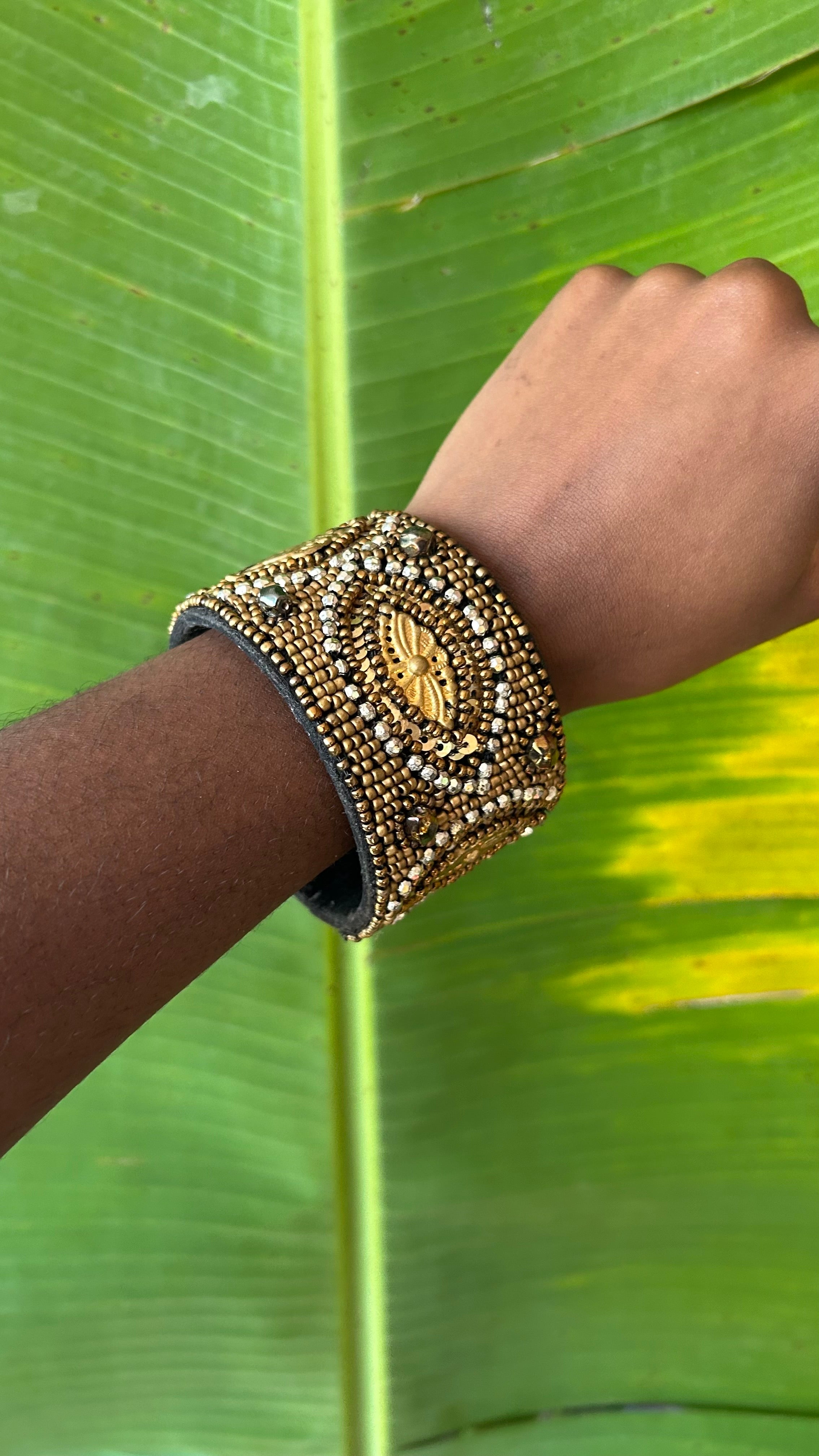 Embellished Gold Beaded Bangle