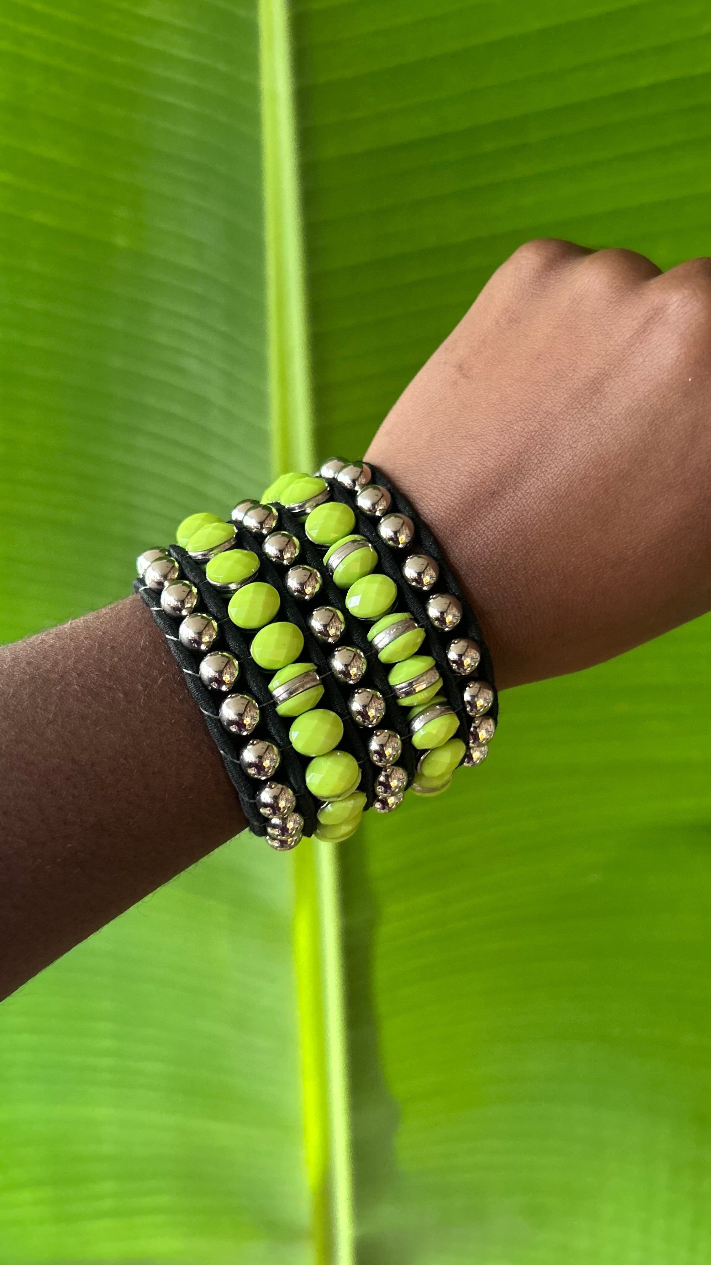 Silver Green beaded bracelet