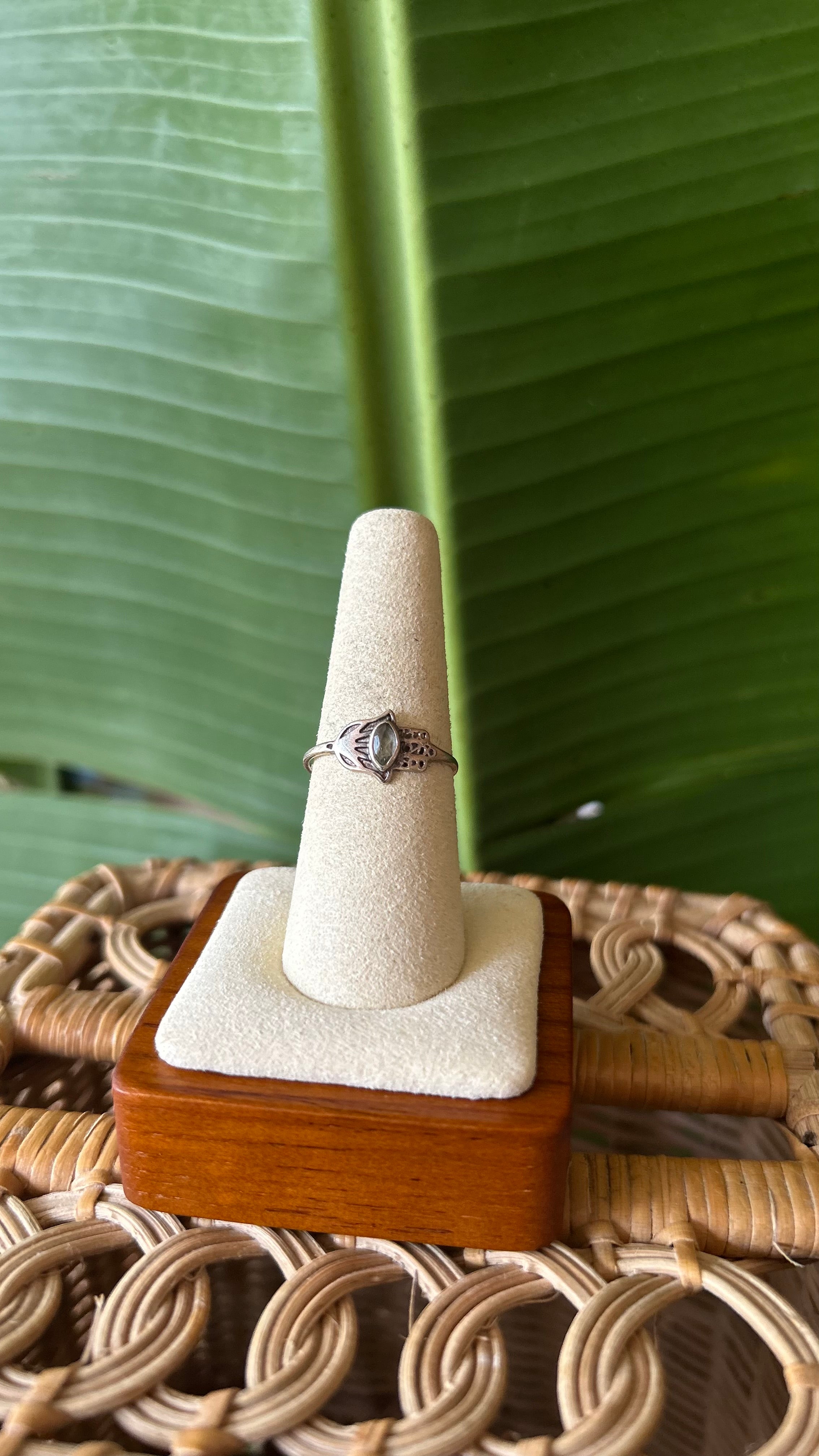 Hamsa Crystal silver ring