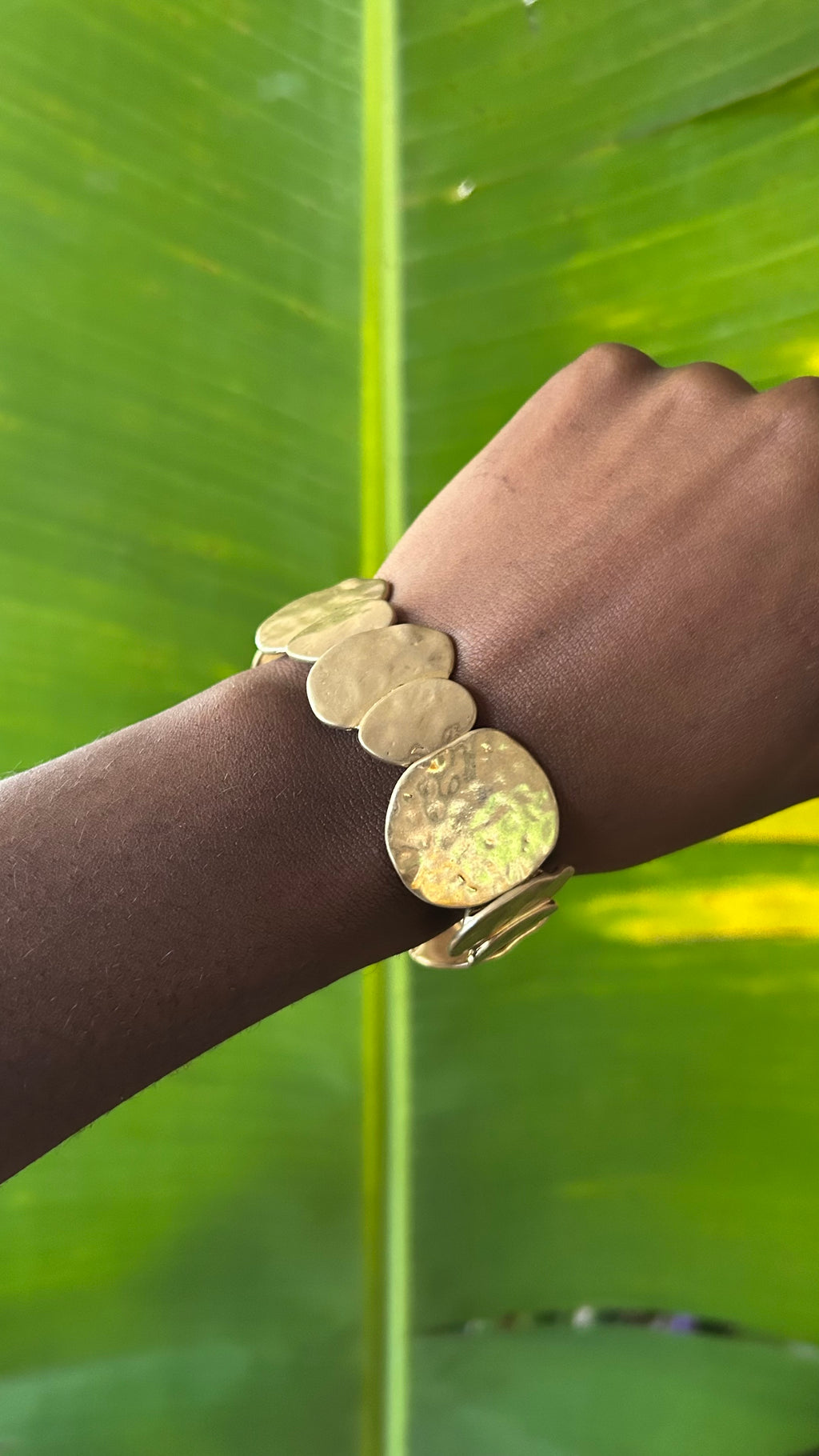 Gold hammered boho stretch bracelet