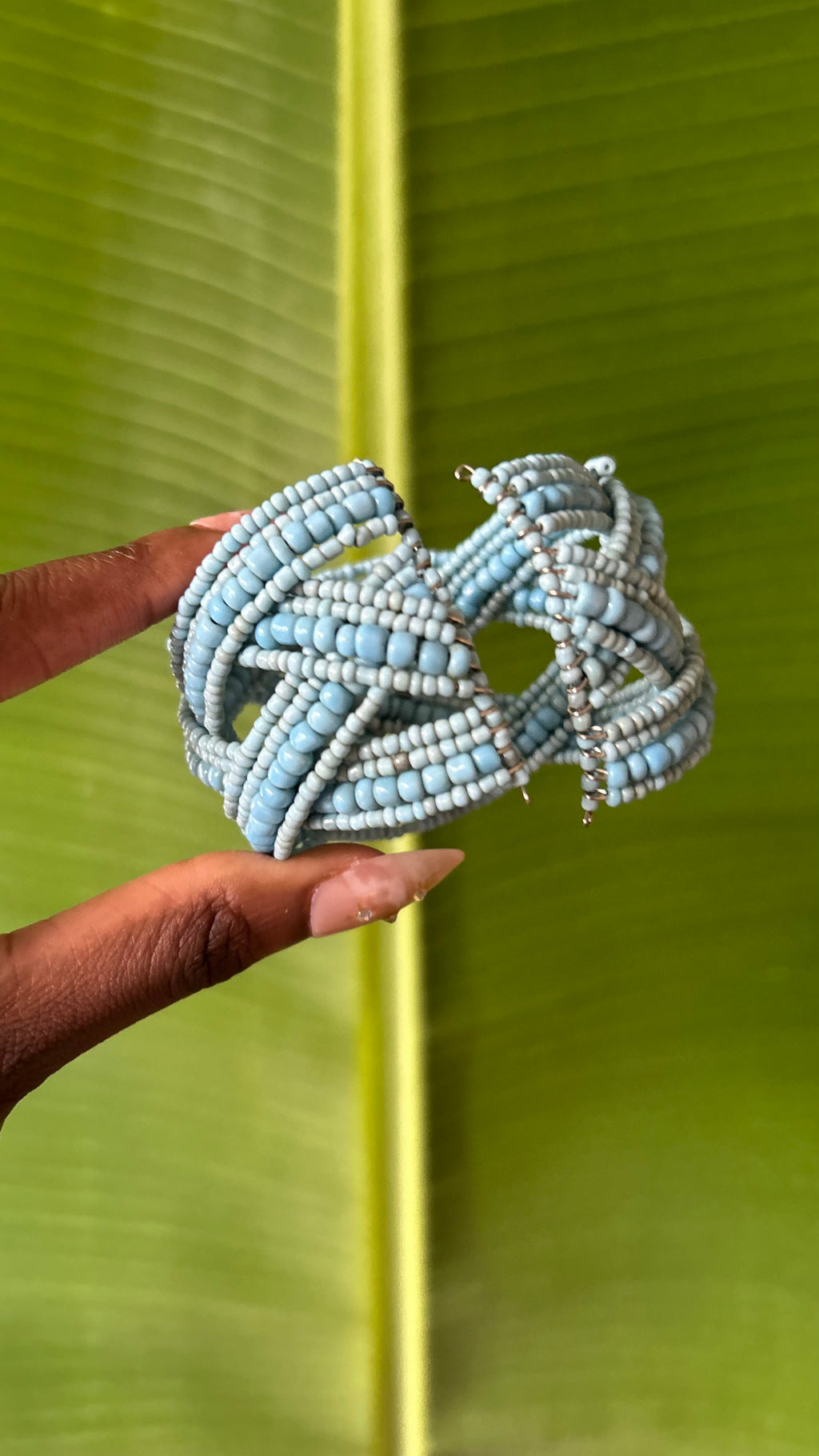 Blue beaded cuff bracelet