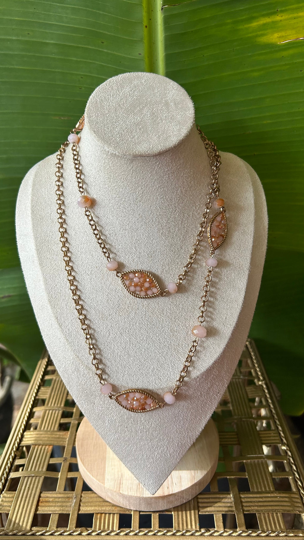 Pink beaded gold chain necklace